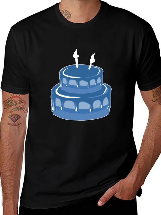 Birthday Cake Graphic Tee - Black Cotton T-Shirt