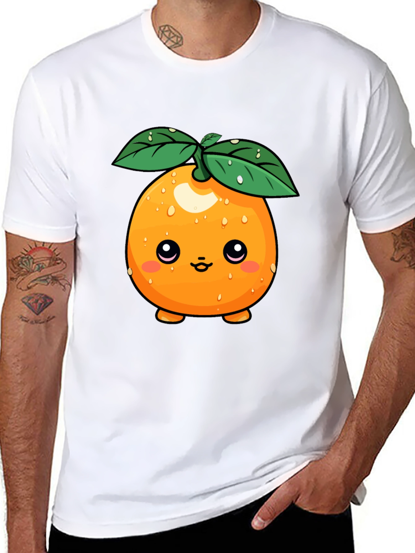Cute Orange Fruit Cartoon Graphic Black T-Shirt