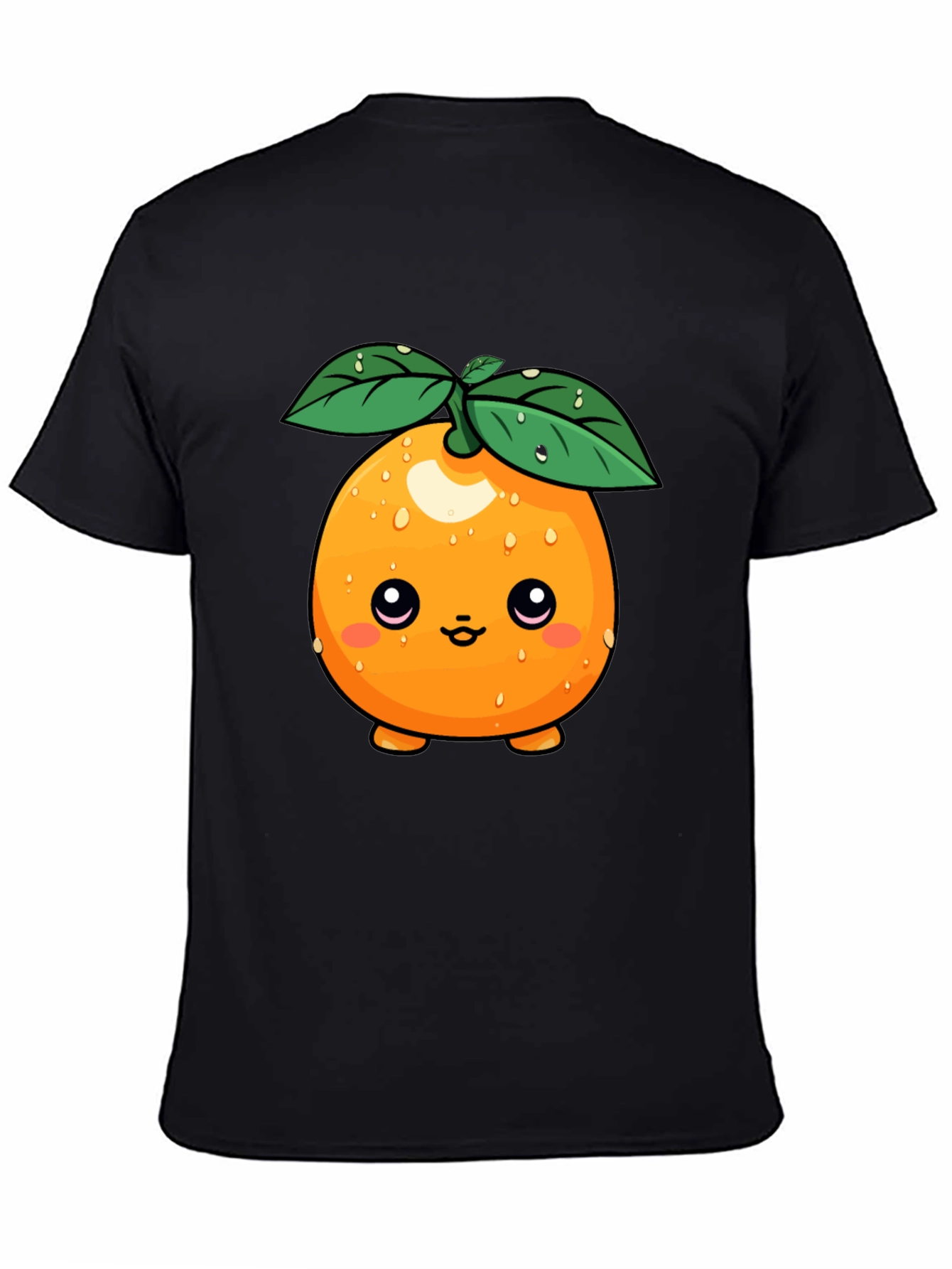 Cute Orange Fruit Cartoon Graphic Black T-Shirt