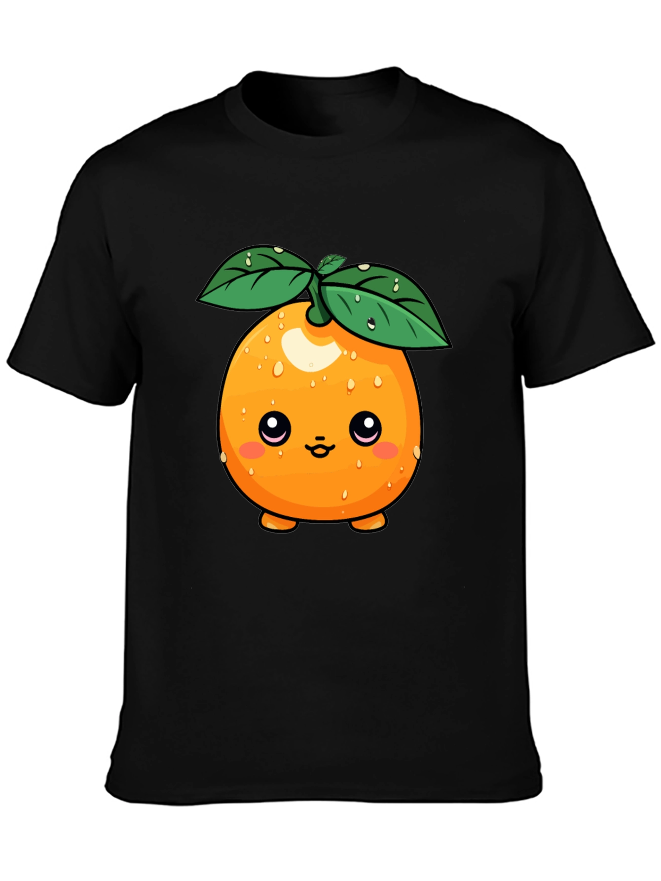 Cute Orange Fruit Cartoon Graphic Black T-Shirt