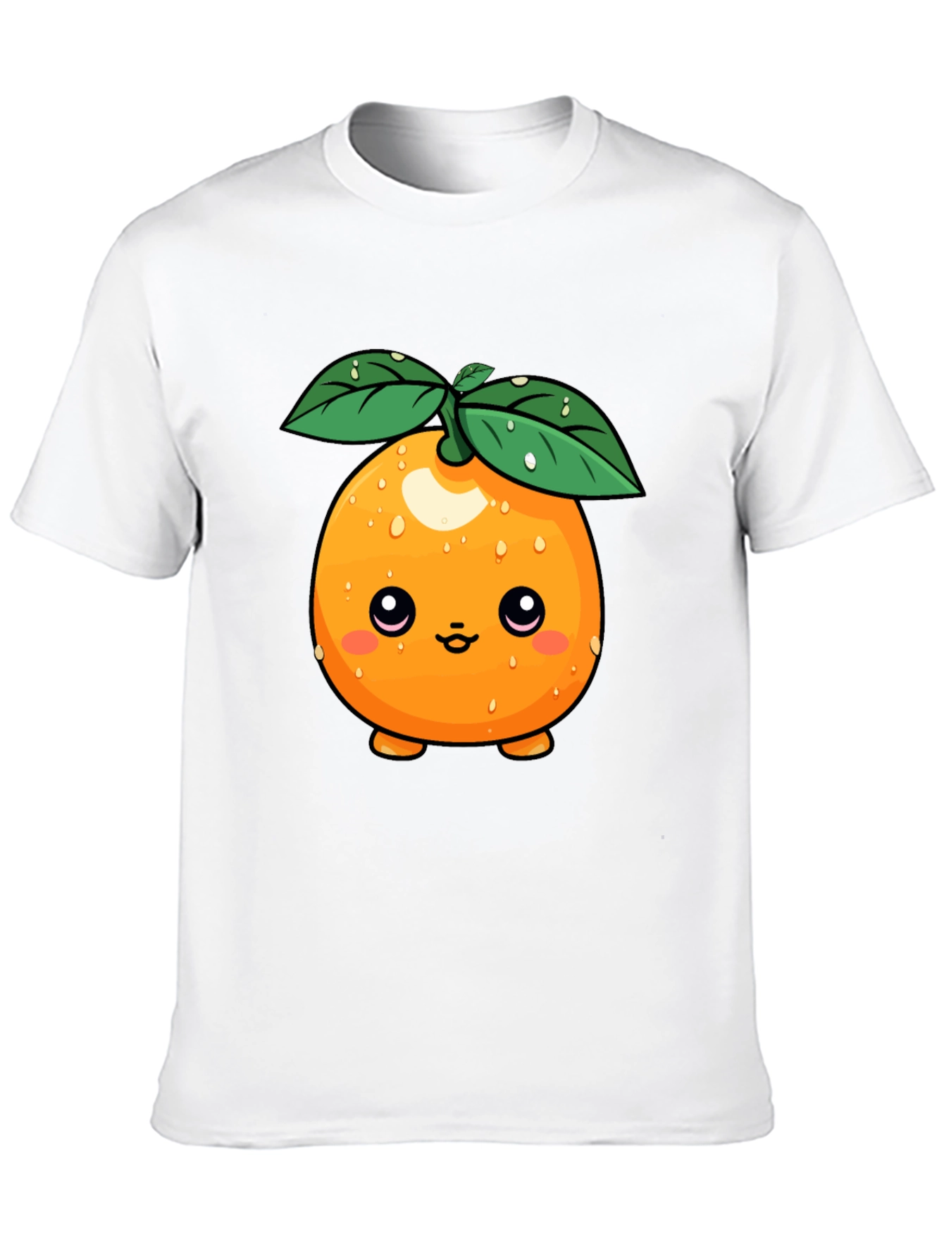 Cute Orange Fruit Cartoon Graphic Black T-Shirt