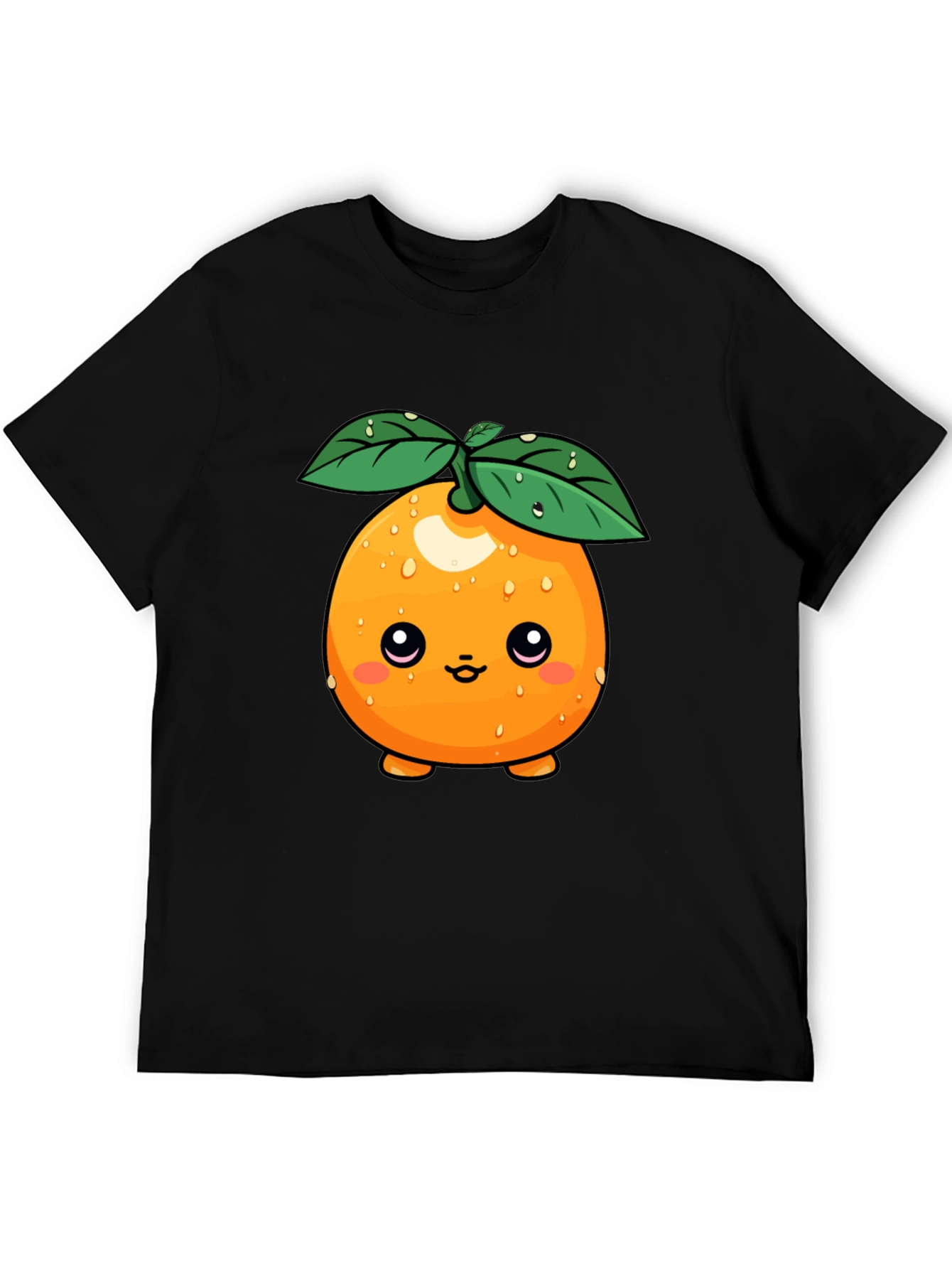 Cute Orange Fruit Cartoon Graphic Black T-Shirt