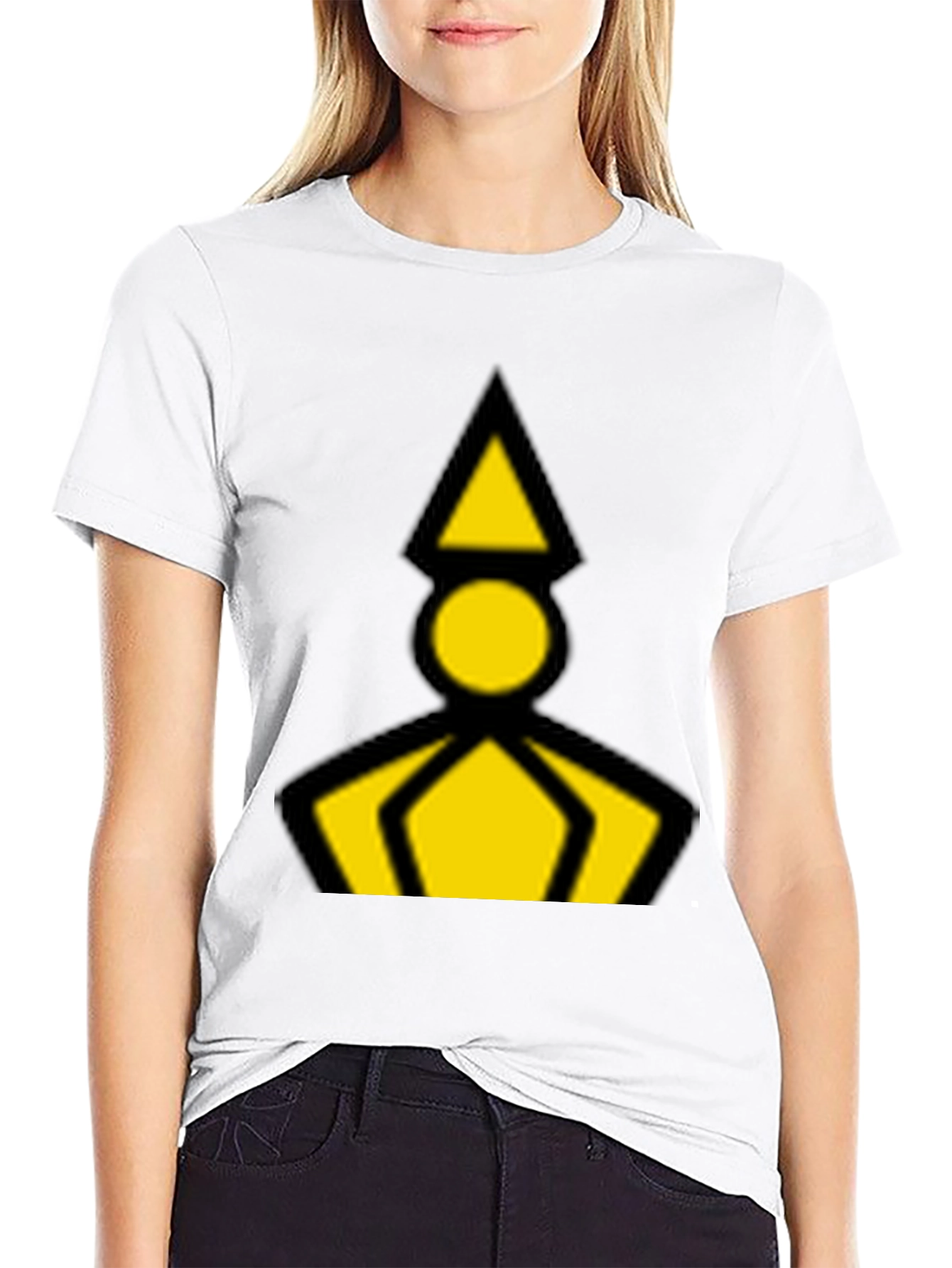 Geometric Graphic Tee - Black with Yellow Design