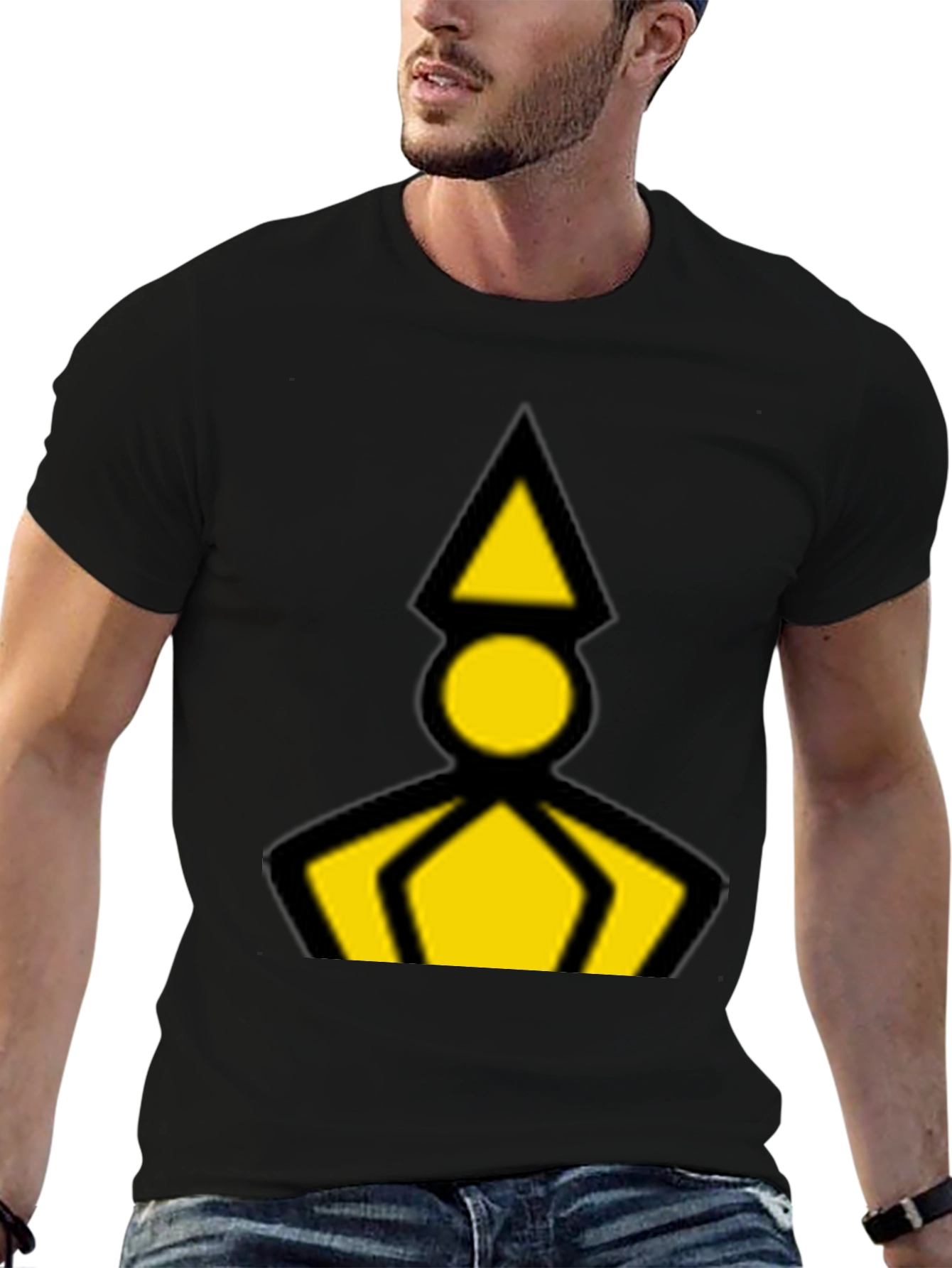 Geometric Graphic Tee - Black with Yellow Design