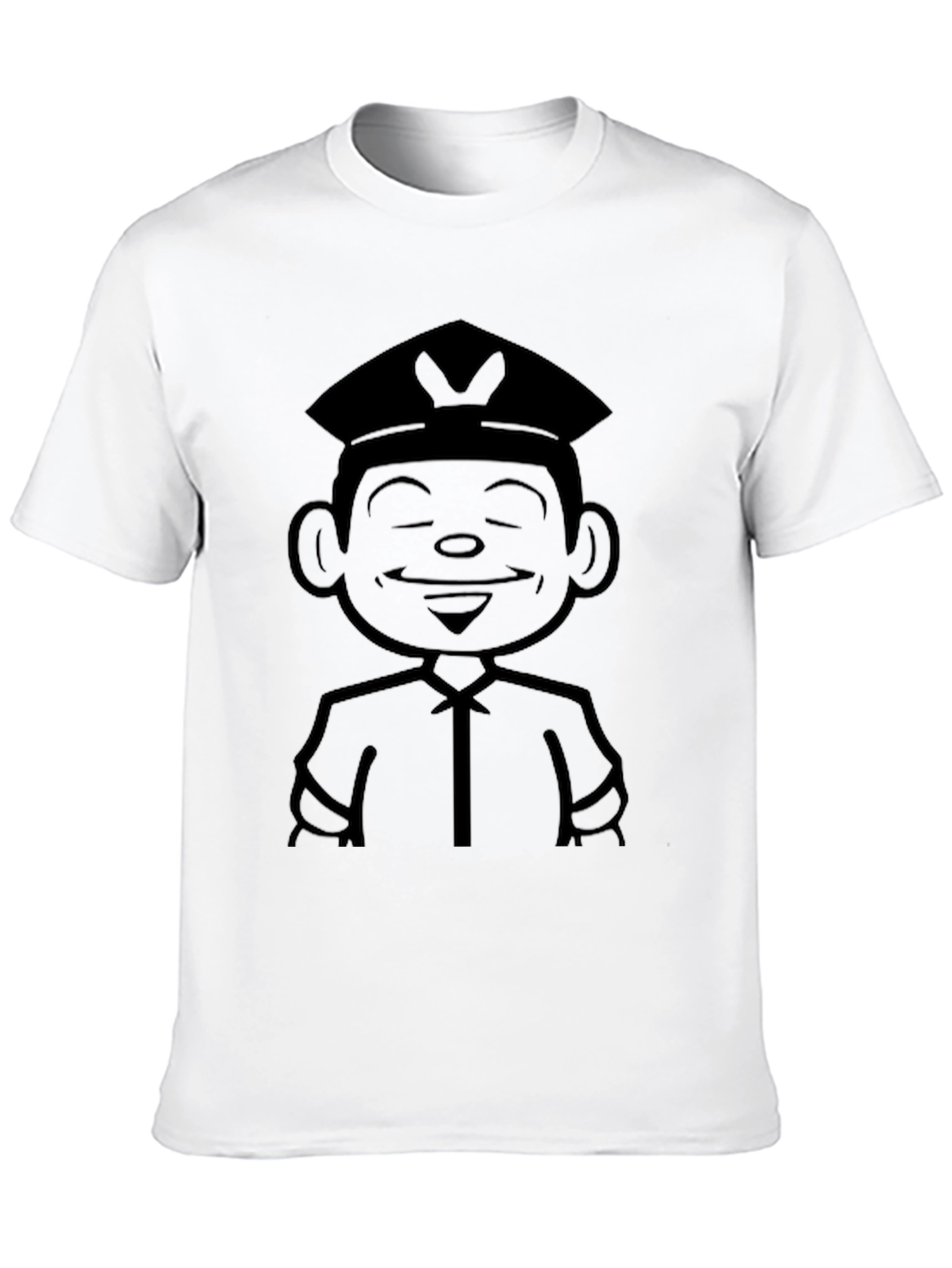Cartoon Cop Graphic Tee - Black Cotton T-Shirt