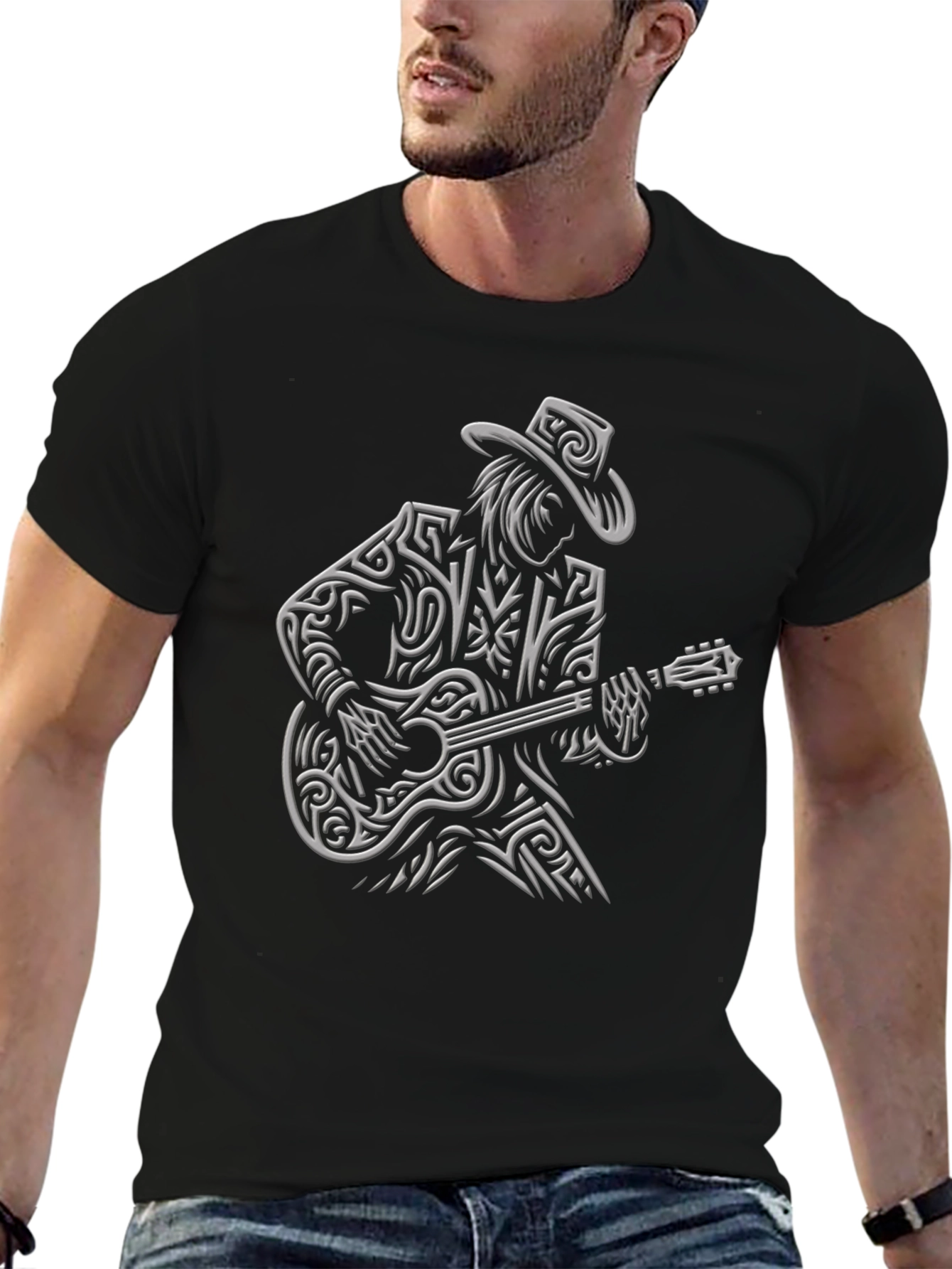 Cool Guitar Player Black T-Shirt