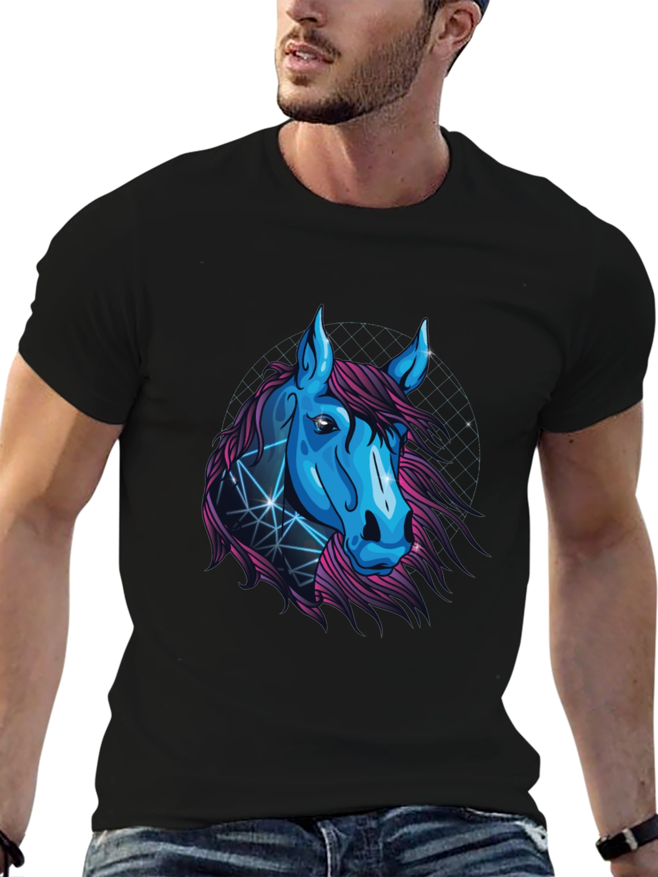 Abstract Horse Graphic Tee - Mens Black T-Shirt