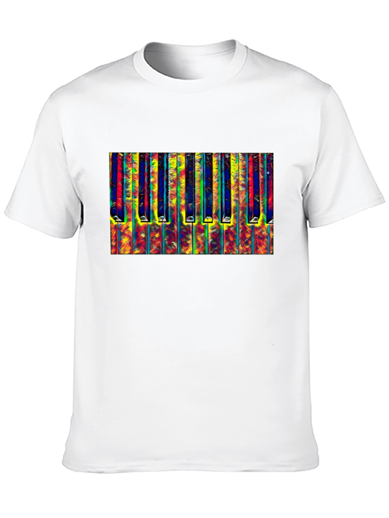 Abstract Piano Keys Graphic Tee - Black Cotton T-Shirt