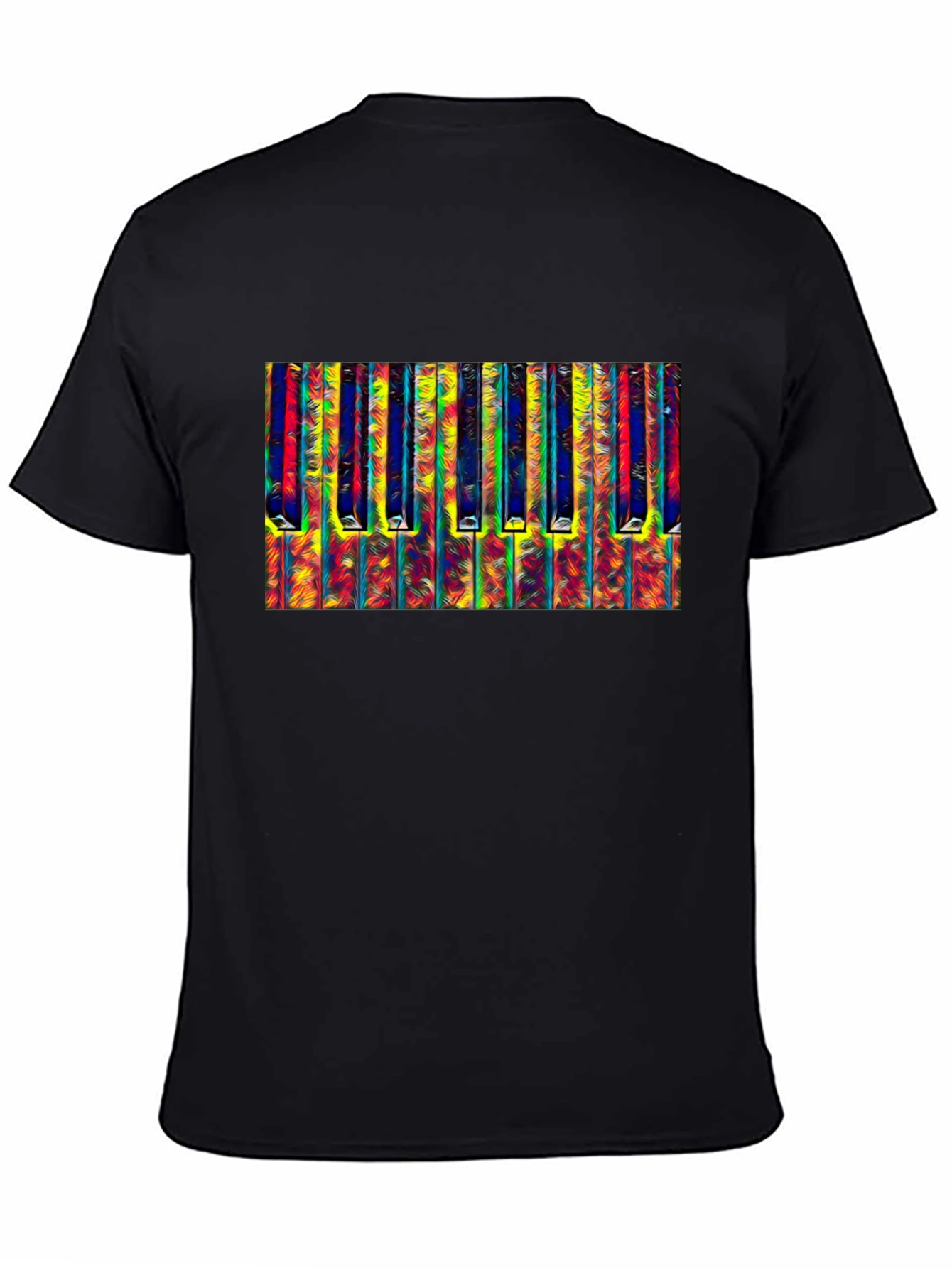 Abstract Piano Keys Graphic Tee - Black Cotton T-Shirt