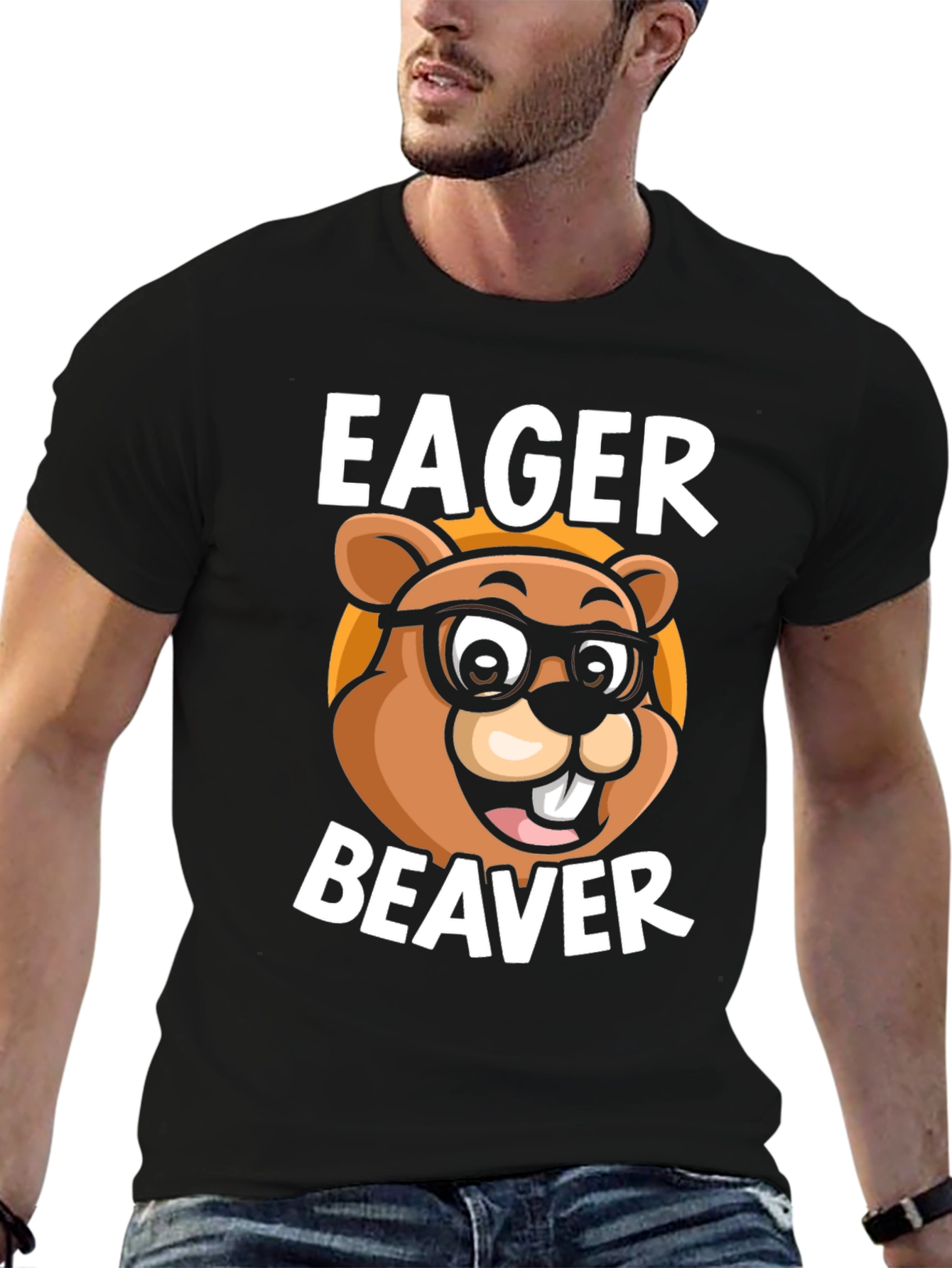Eager Beaver Cartoon Graphic T-Shirt