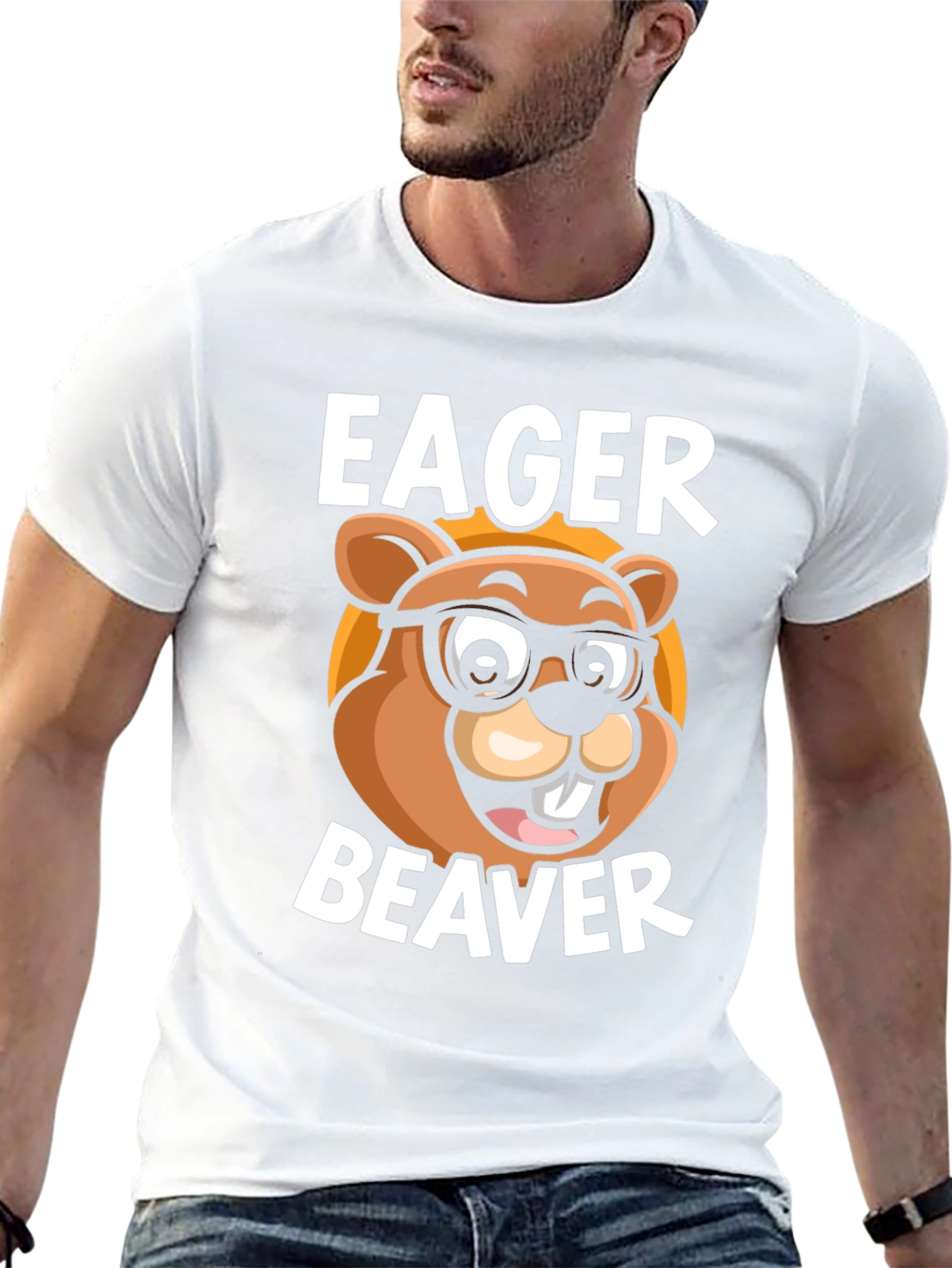 Eager Beaver Cartoon Graphic T-Shirt