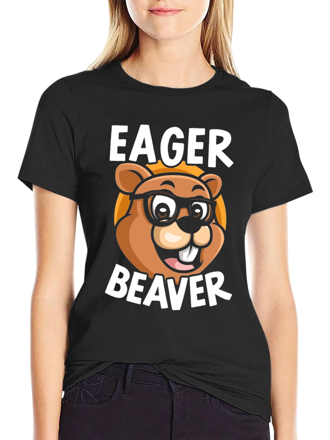 Eager Beaver Cartoon Graphic T-Shirt