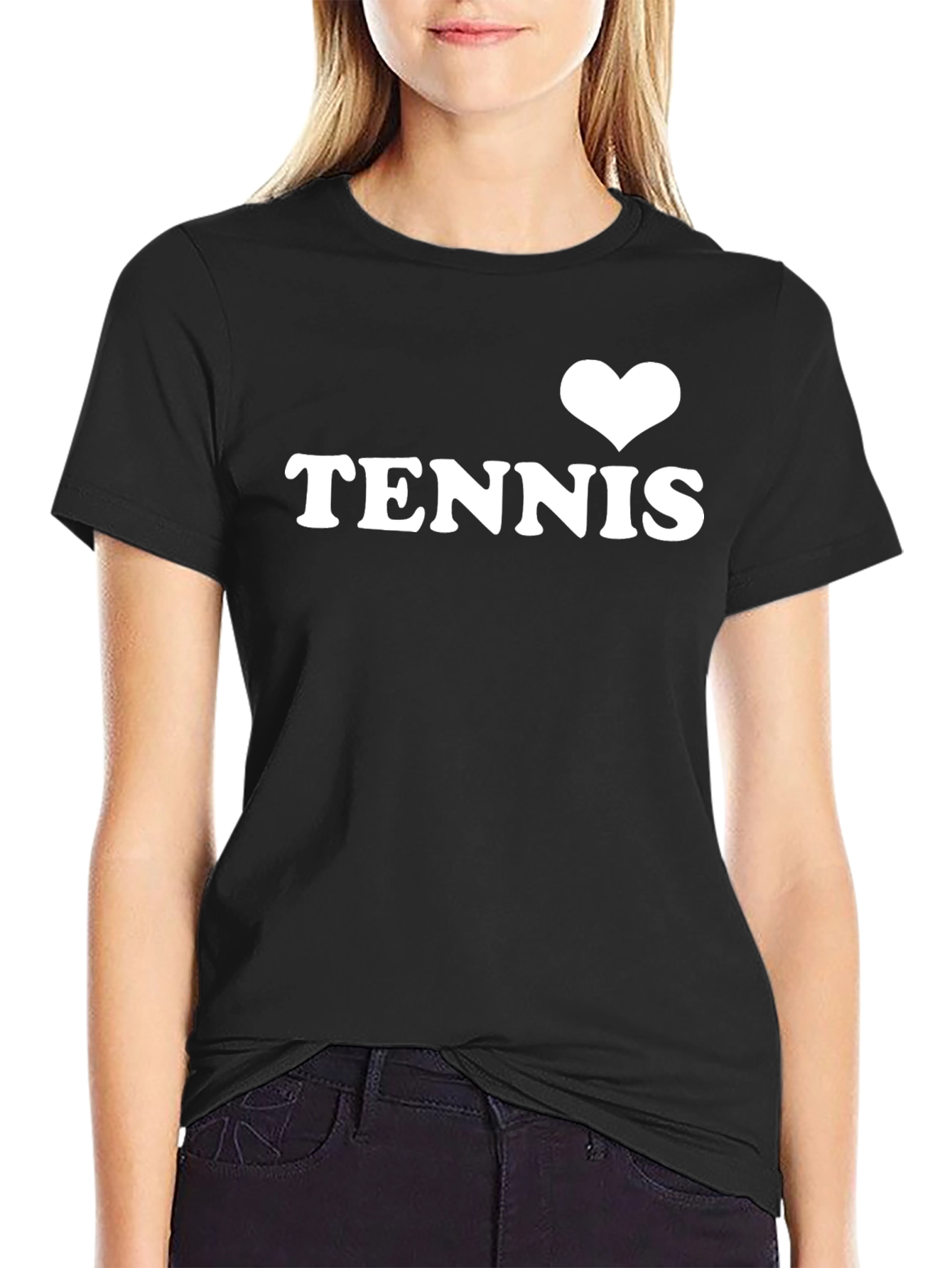 I Heart Tennis Graphic Tee - Black Cotton T-Shirt