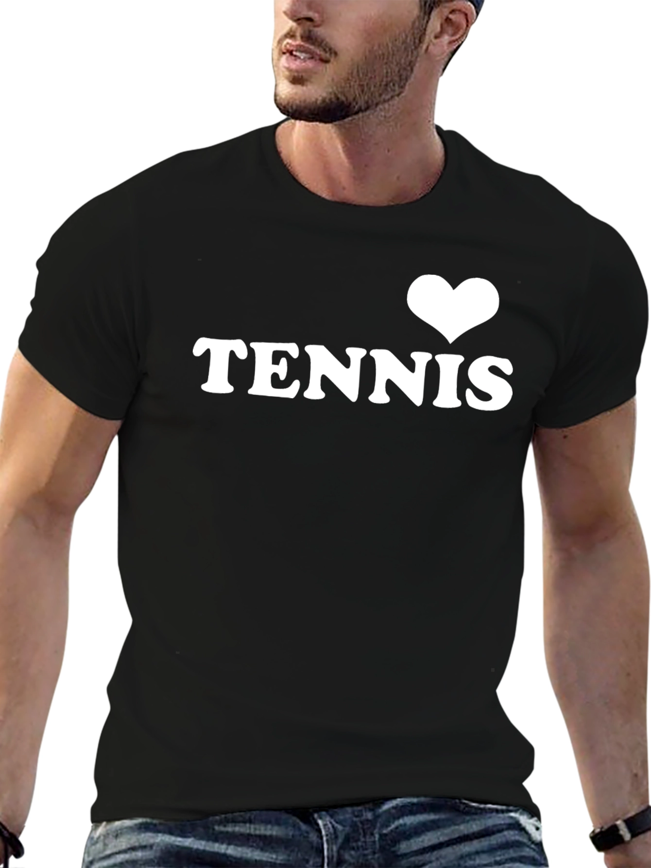 I Heart Tennis Graphic Tee - Black Cotton T-Shirt