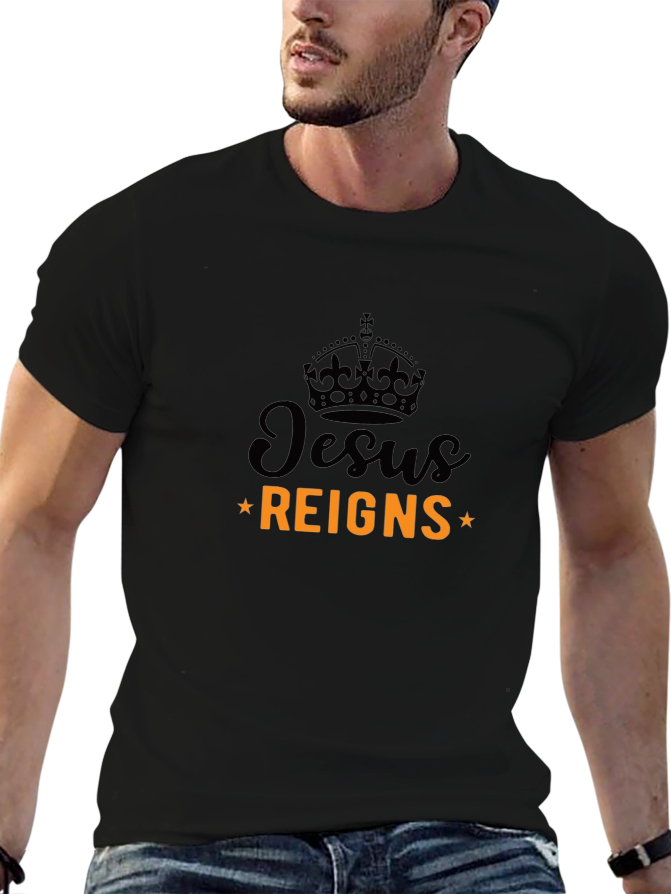 Jesus Reigns Graphic Tee - Black Religious T-Shirt