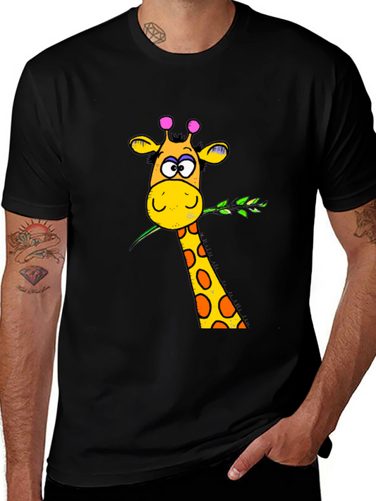 Funny Giraffe Graphic Print Black T-Shirt