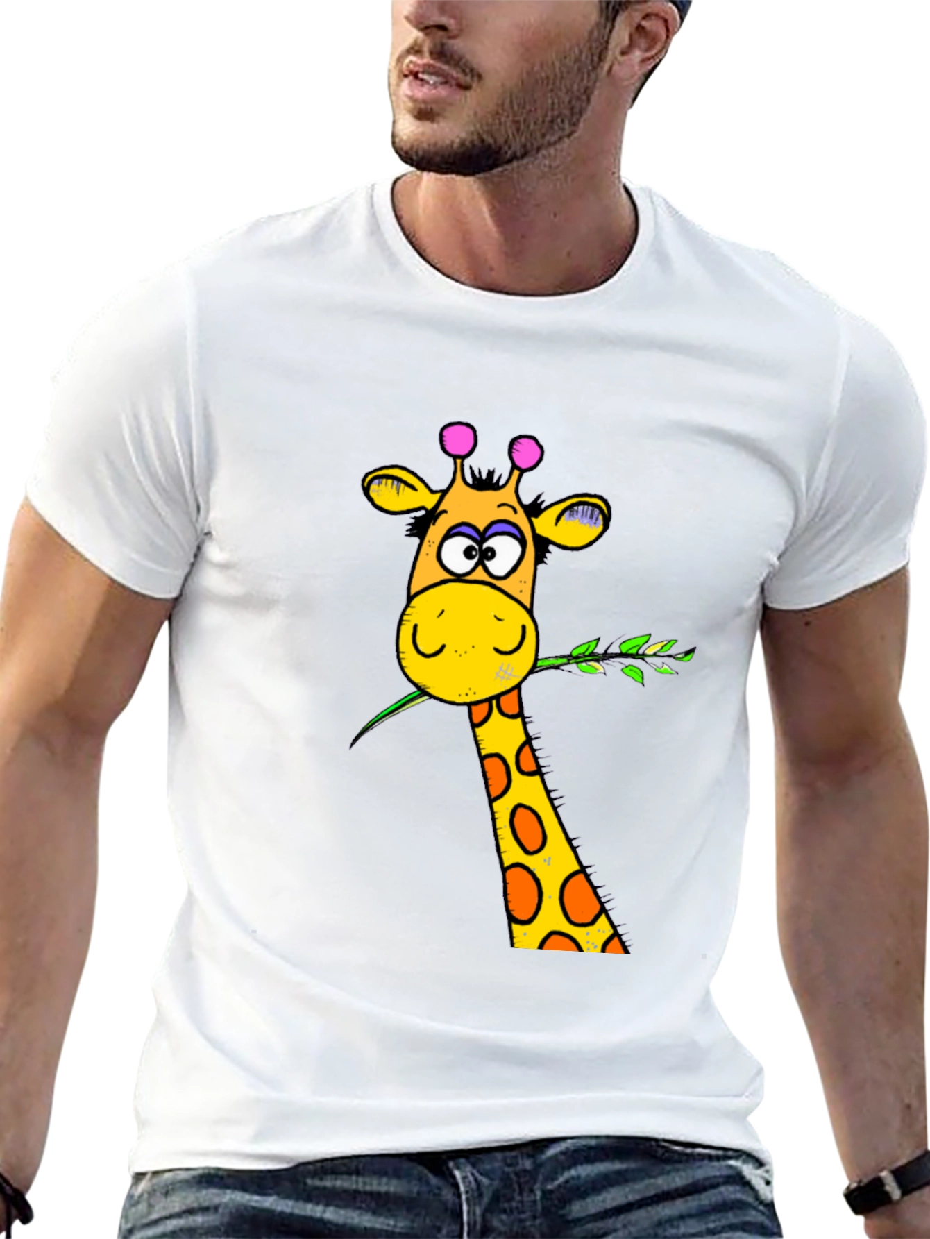 Funny Giraffe Graphic Print Black T-Shirt
