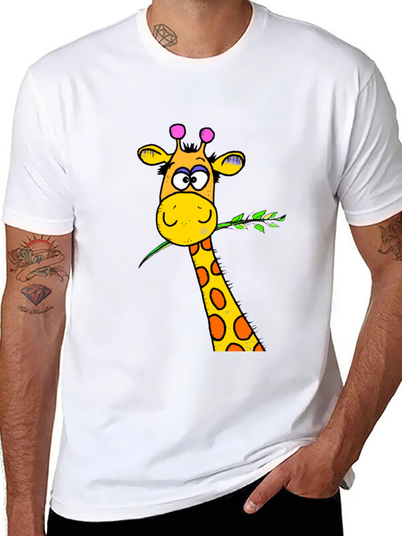 Funny Giraffe Graphic Print Black T-Shirt