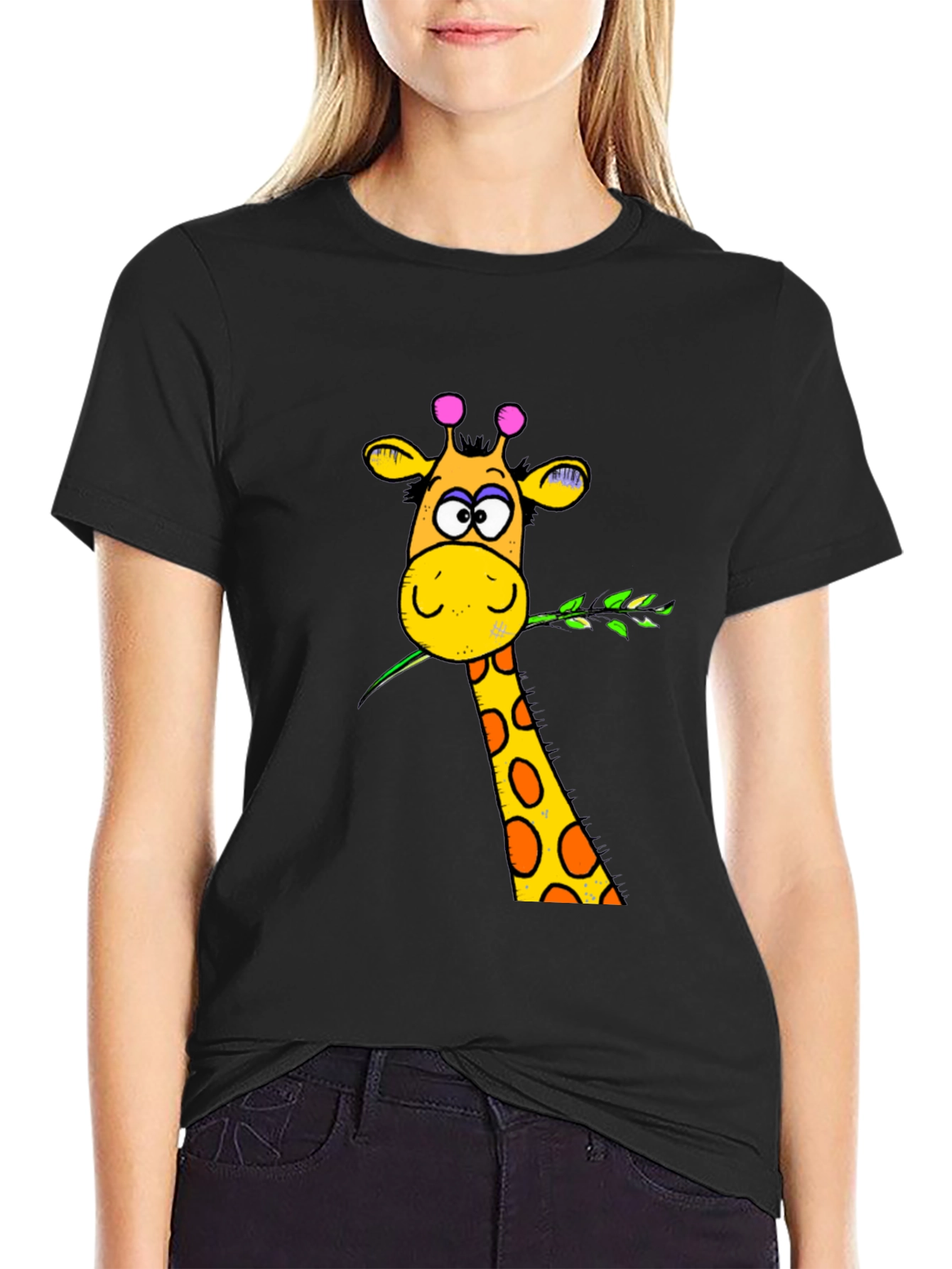 Funny Giraffe Graphic Print Black T-Shirt