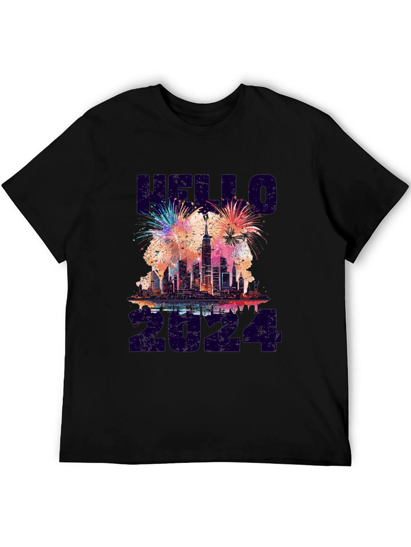 Hello 2024 NYC Skyline Fireworks Graphic Tee