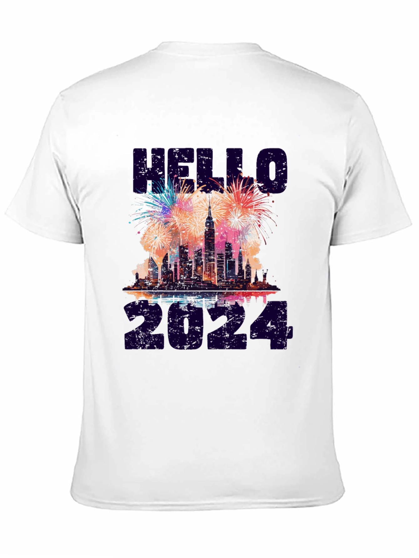 Hello 2024 NYC Skyline Fireworks Graphic Tee