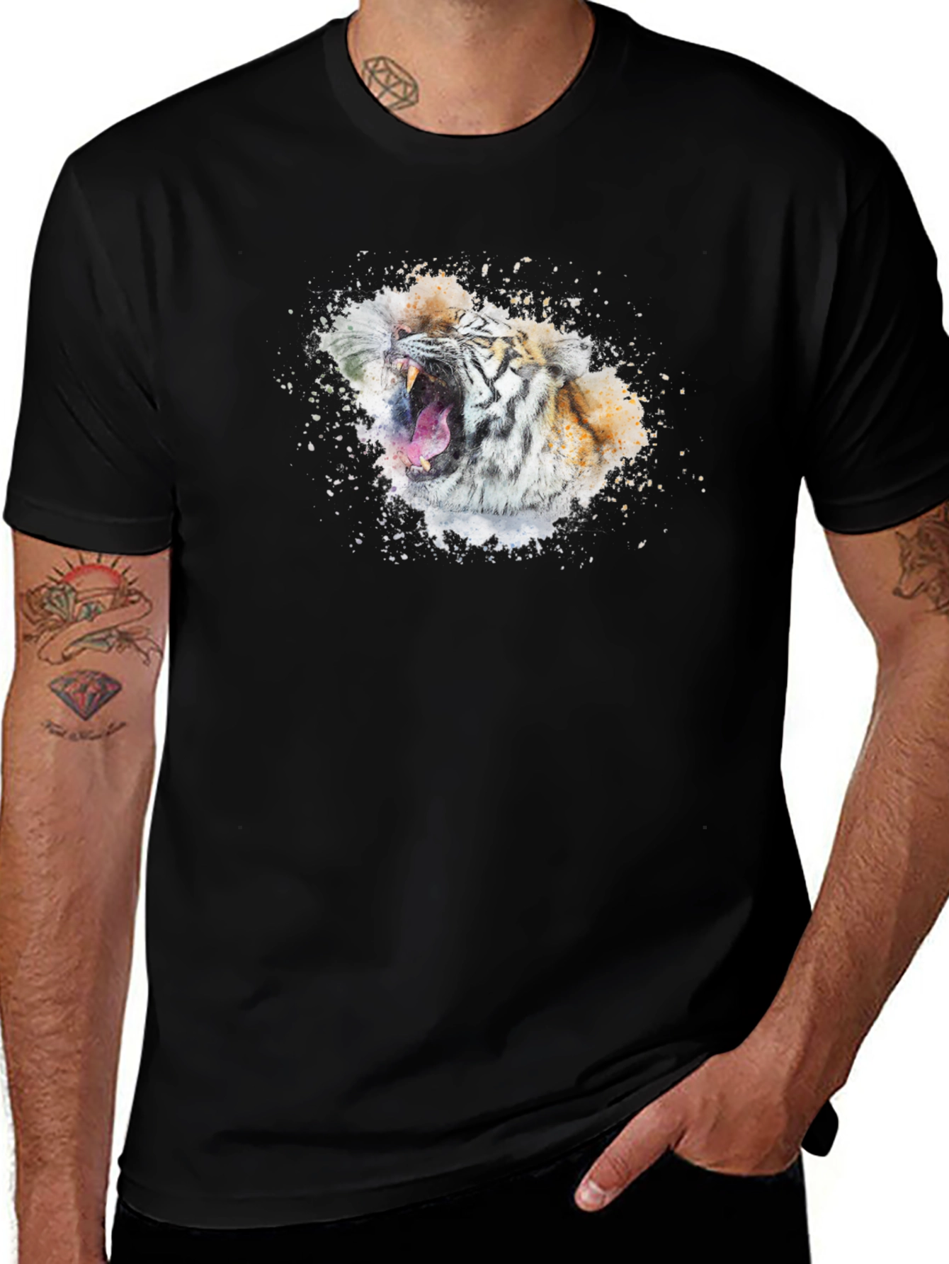 Tiger Graphic Tee - Black Cotton Blend