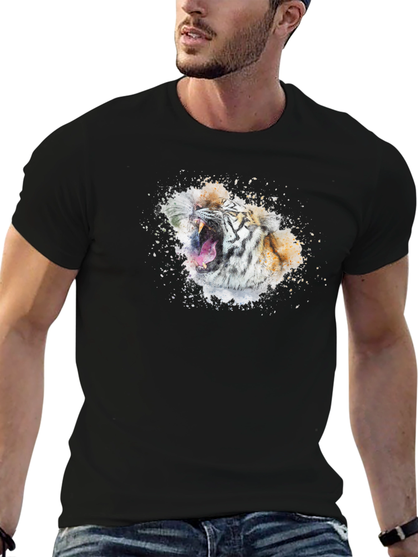 Tiger Graphic Tee - Black Cotton Blend