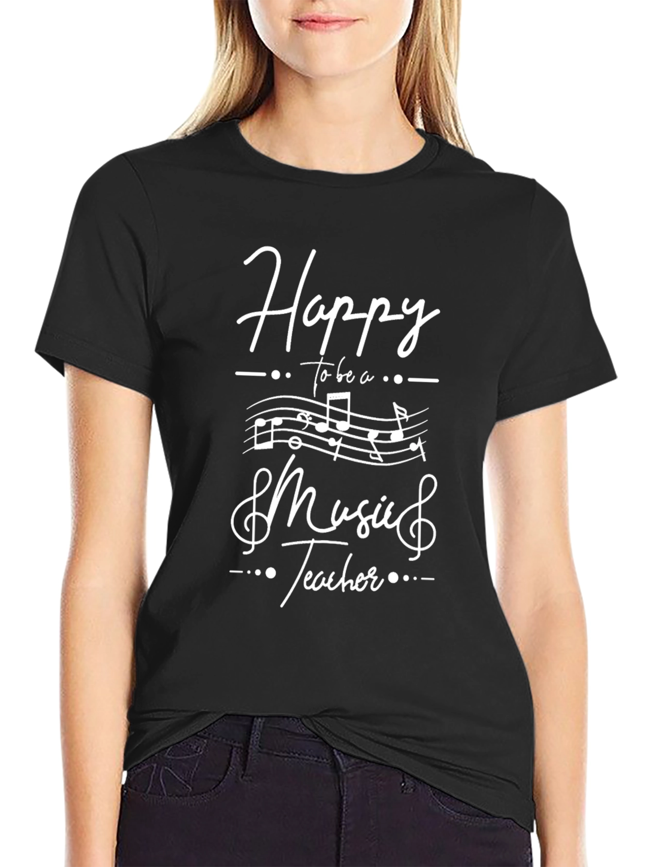 Happy Music Teacher T-Shirt - Black Cotton Tee