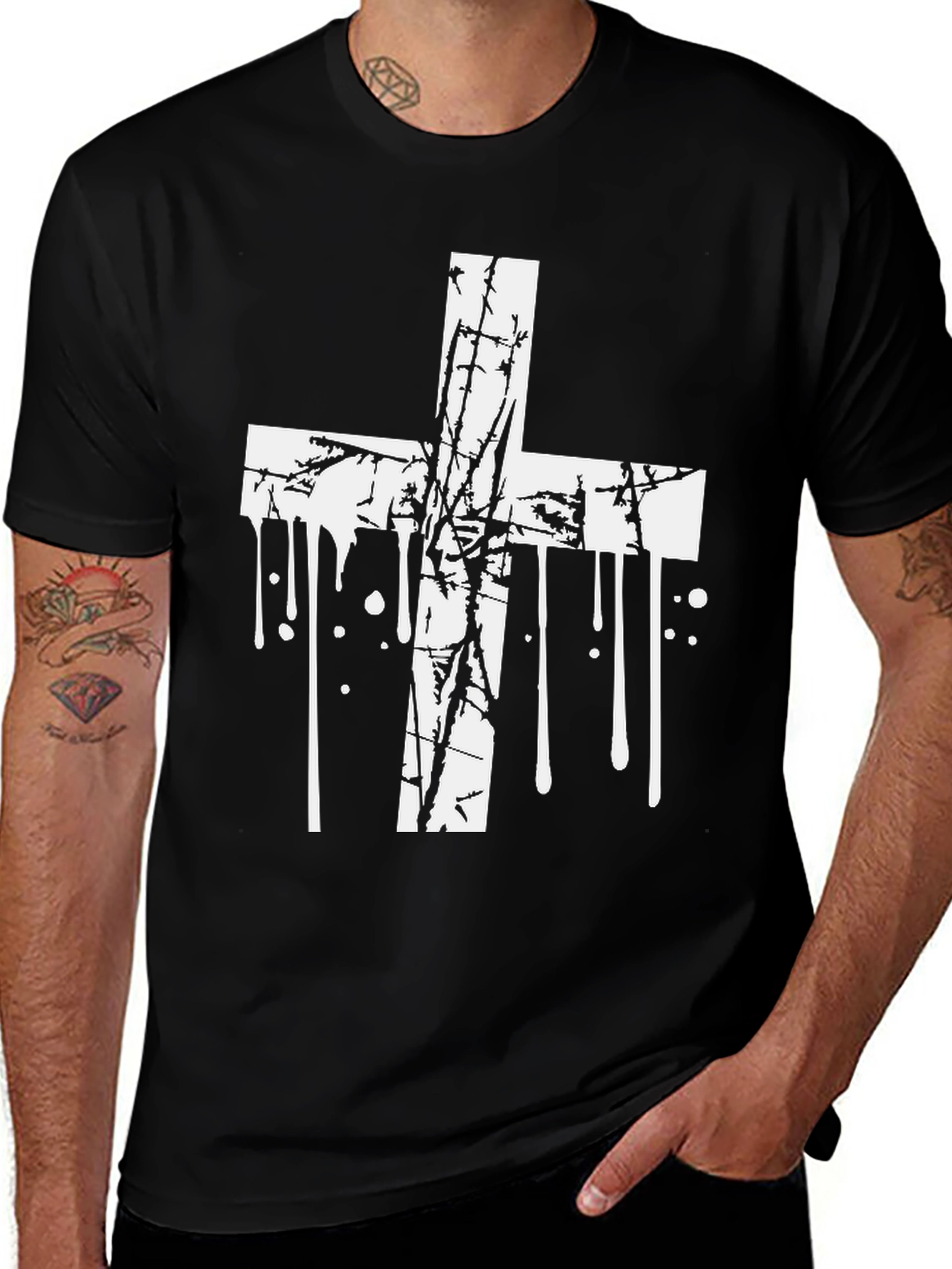 Grunge Cross Graphic Black T-Shirt