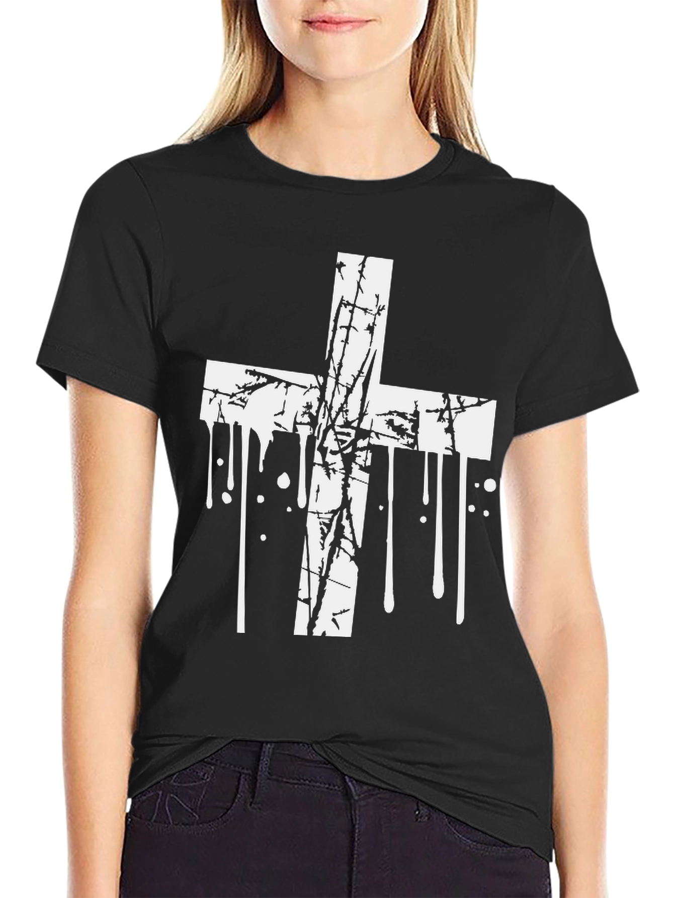 Grunge Cross Graphic Black T-Shirt