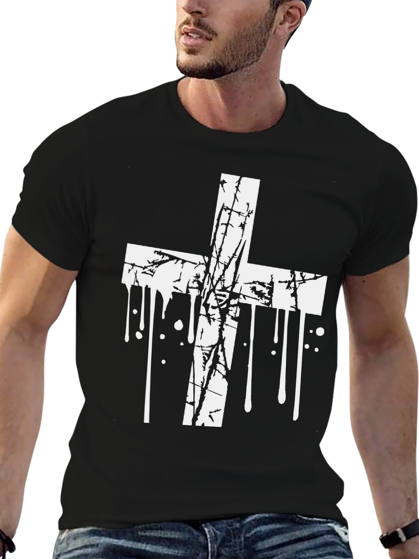 Grunge Cross Graphic Black T-Shirt