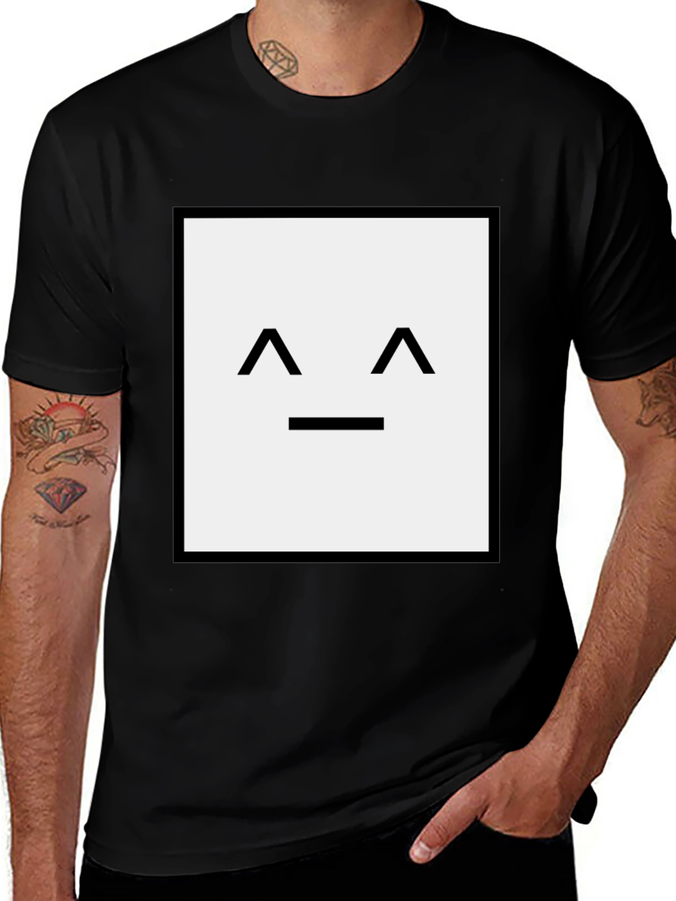 Square Face Graphic T-Shirt - Black
