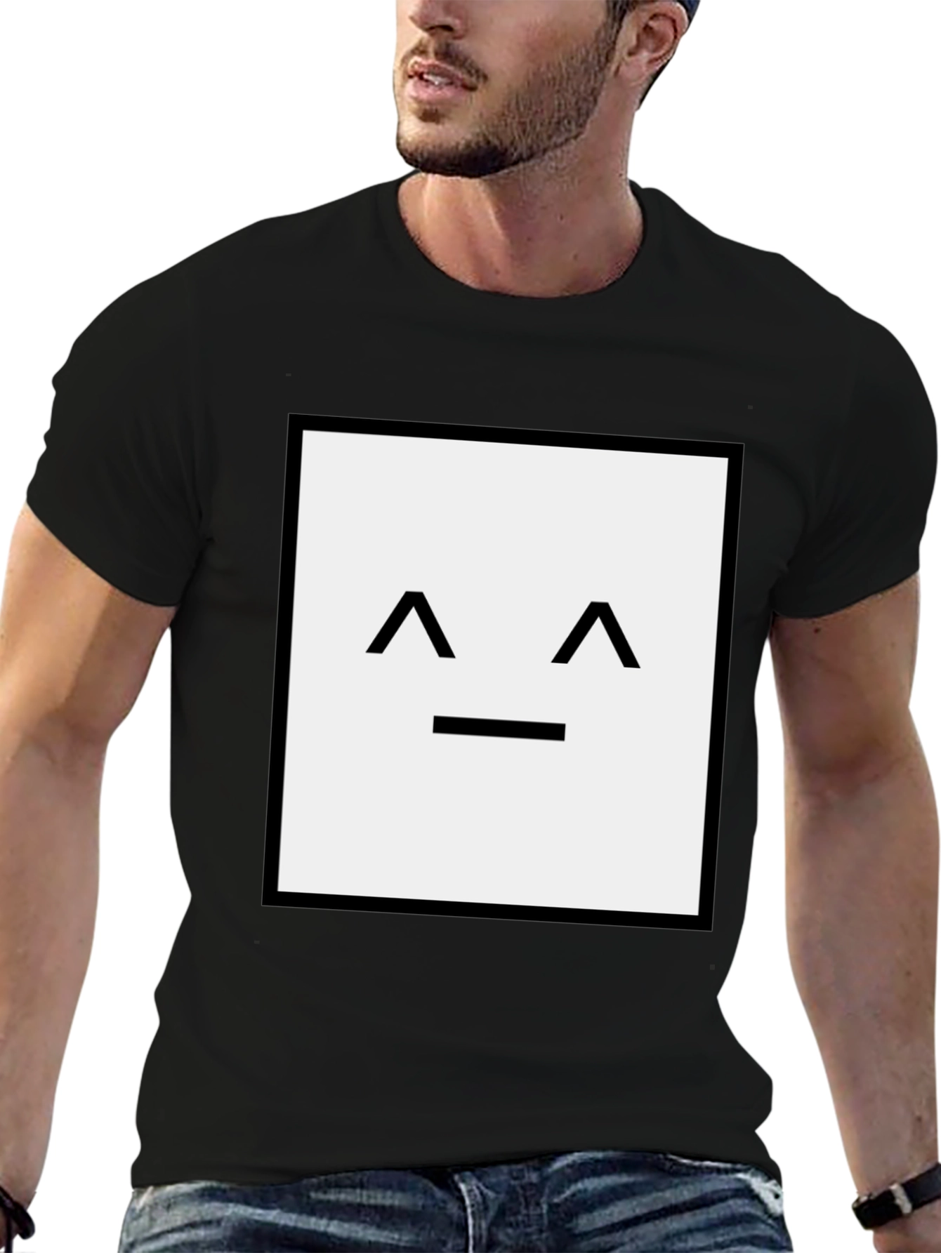Square Face Graphic T-Shirt - Black