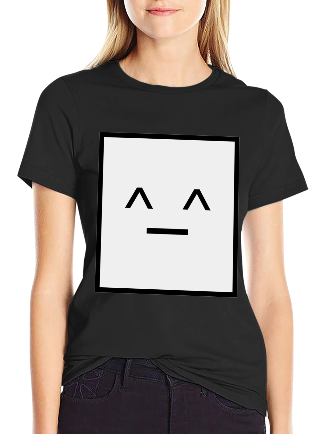 Square Face Graphic T-Shirt - Black
