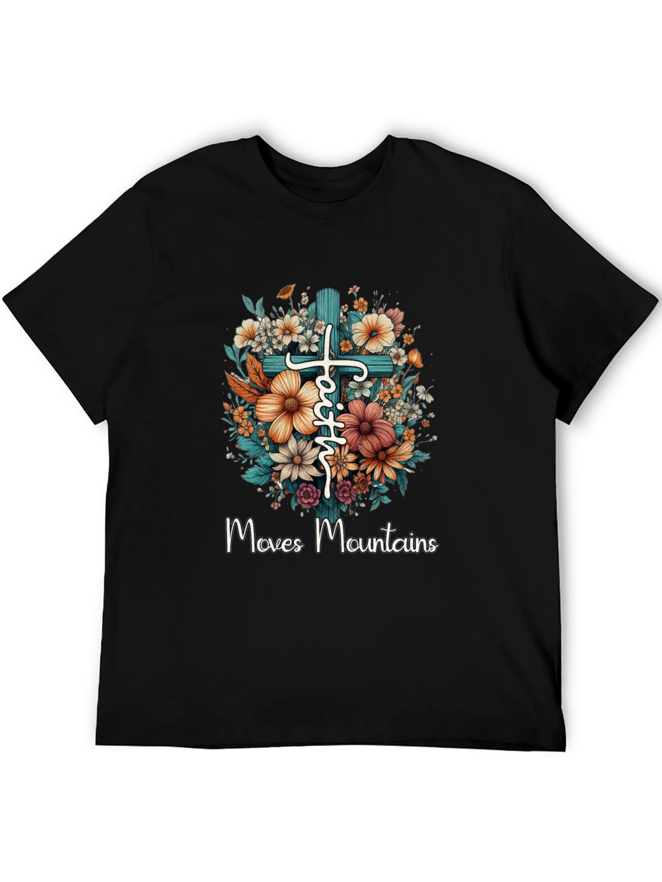 Faith Moves Mountains Floral Cross T-Shirt
