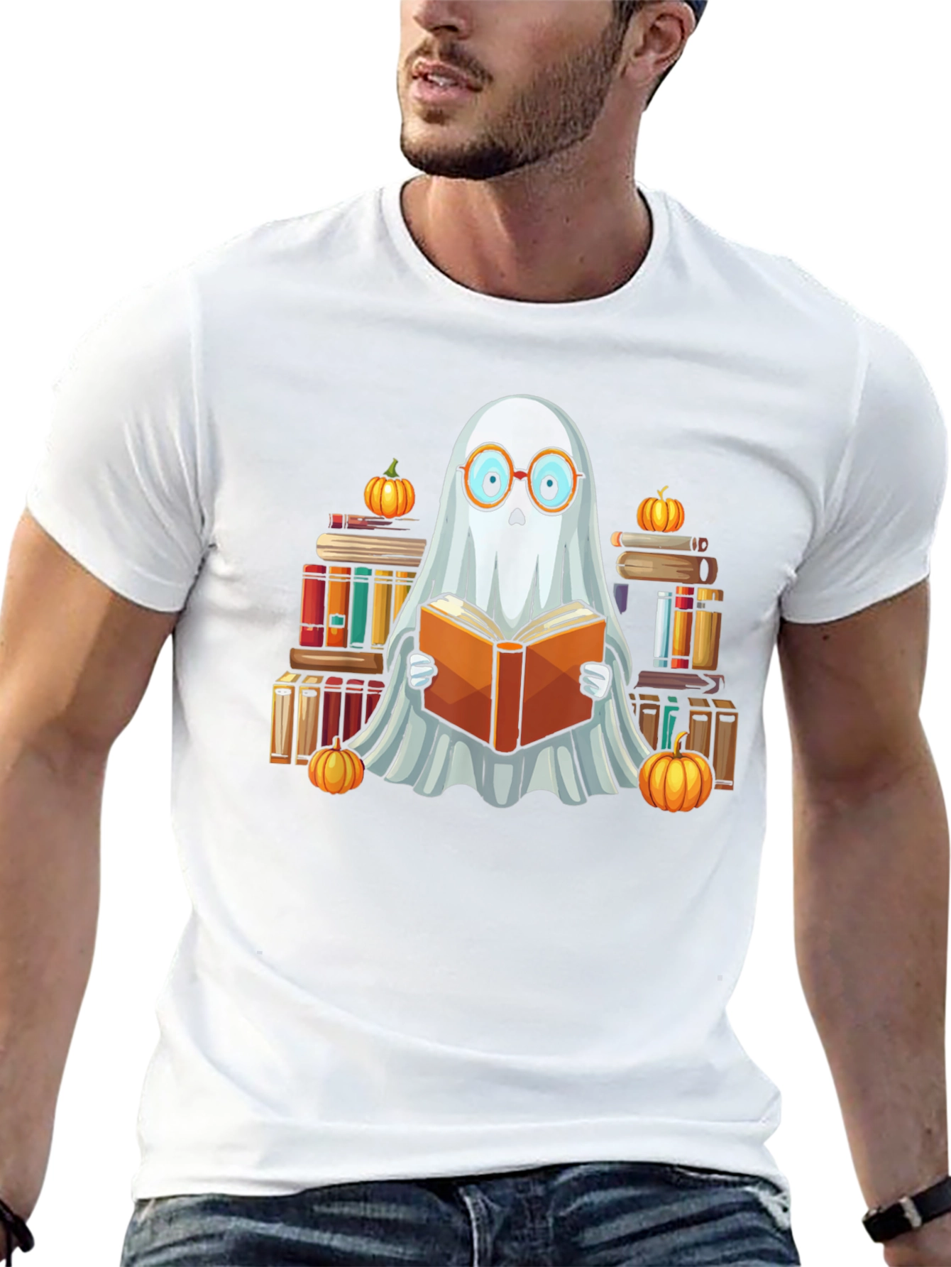 Ghostly Reader T-Shirt - Halloween Book Lover Tee
