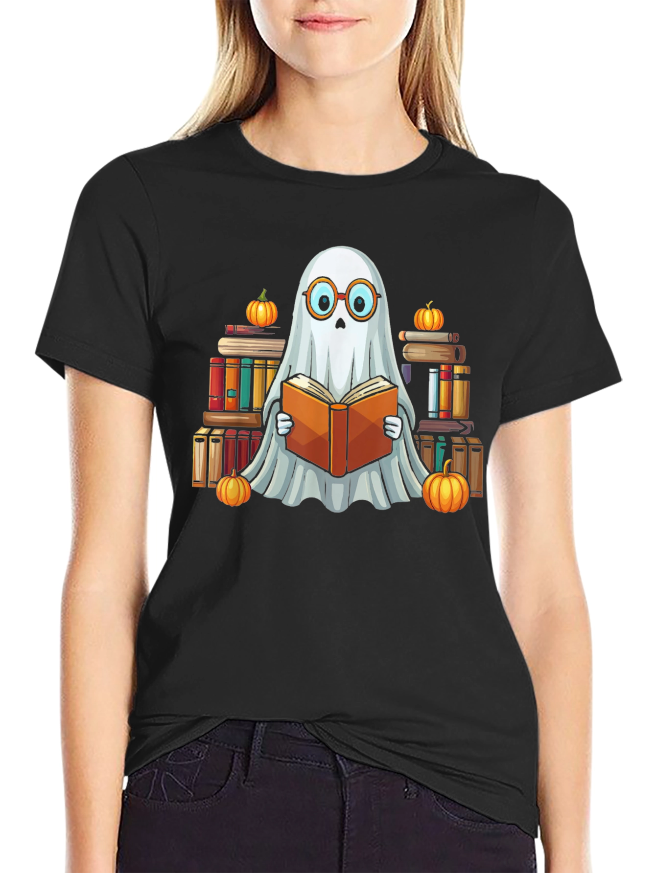 Ghostly Reader T-Shirt - Halloween Book Lover Tee