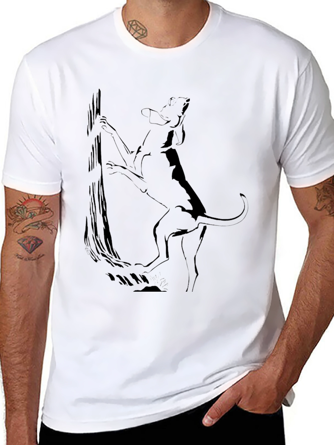 Dog Climbing Tree Graphic Tee - Black