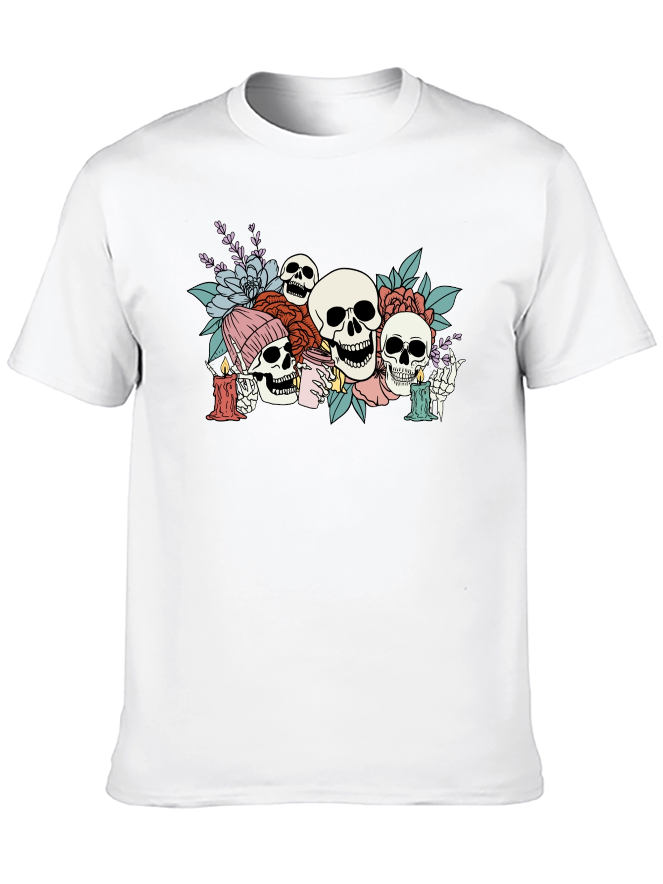 Floral Skull Graphic Tee - Unique Skeleton T-Shirt