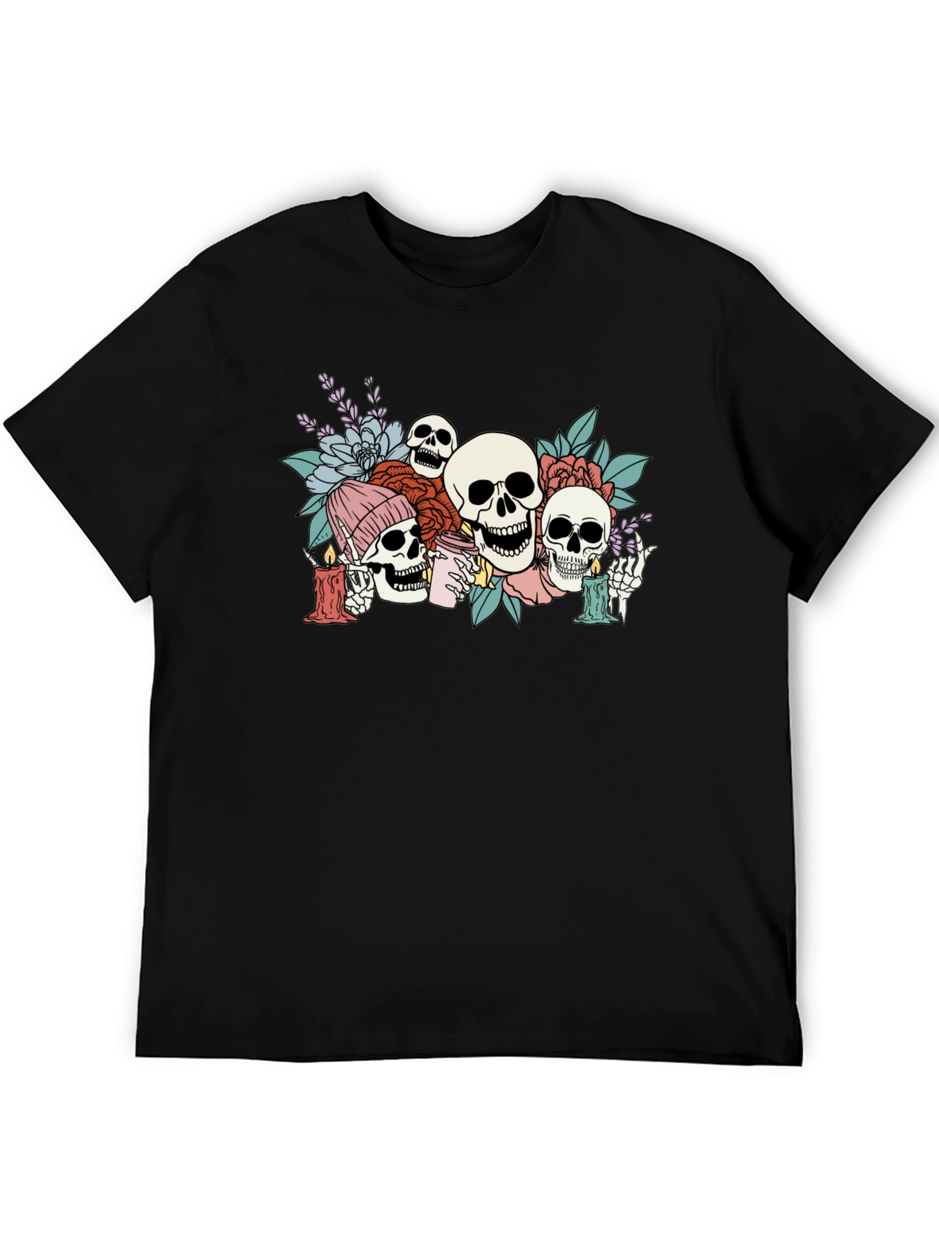 Floral Skull Graphic Tee - Unique Skeleton T-Shirt