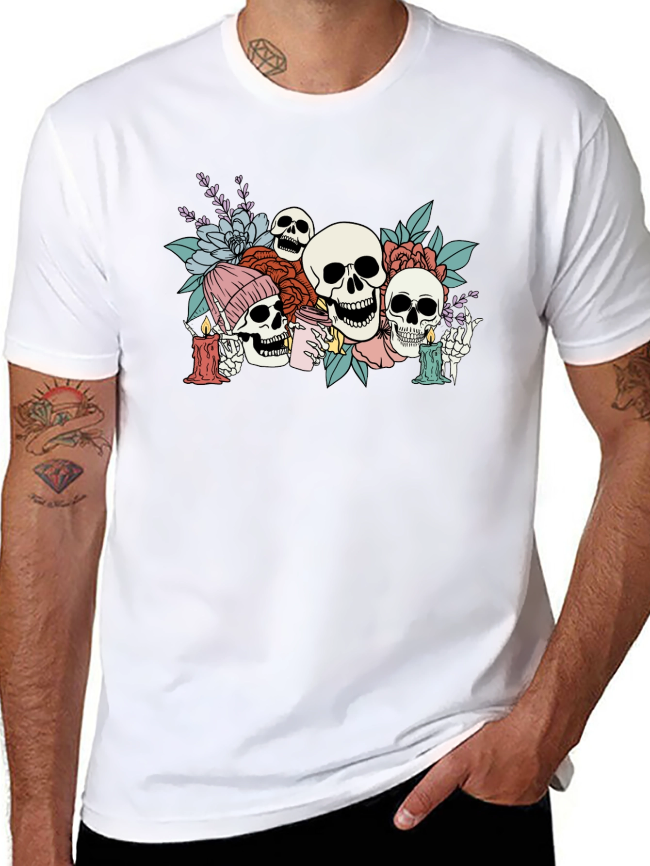 Floral Skull Graphic Tee - Unique Skeleton T-Shirt