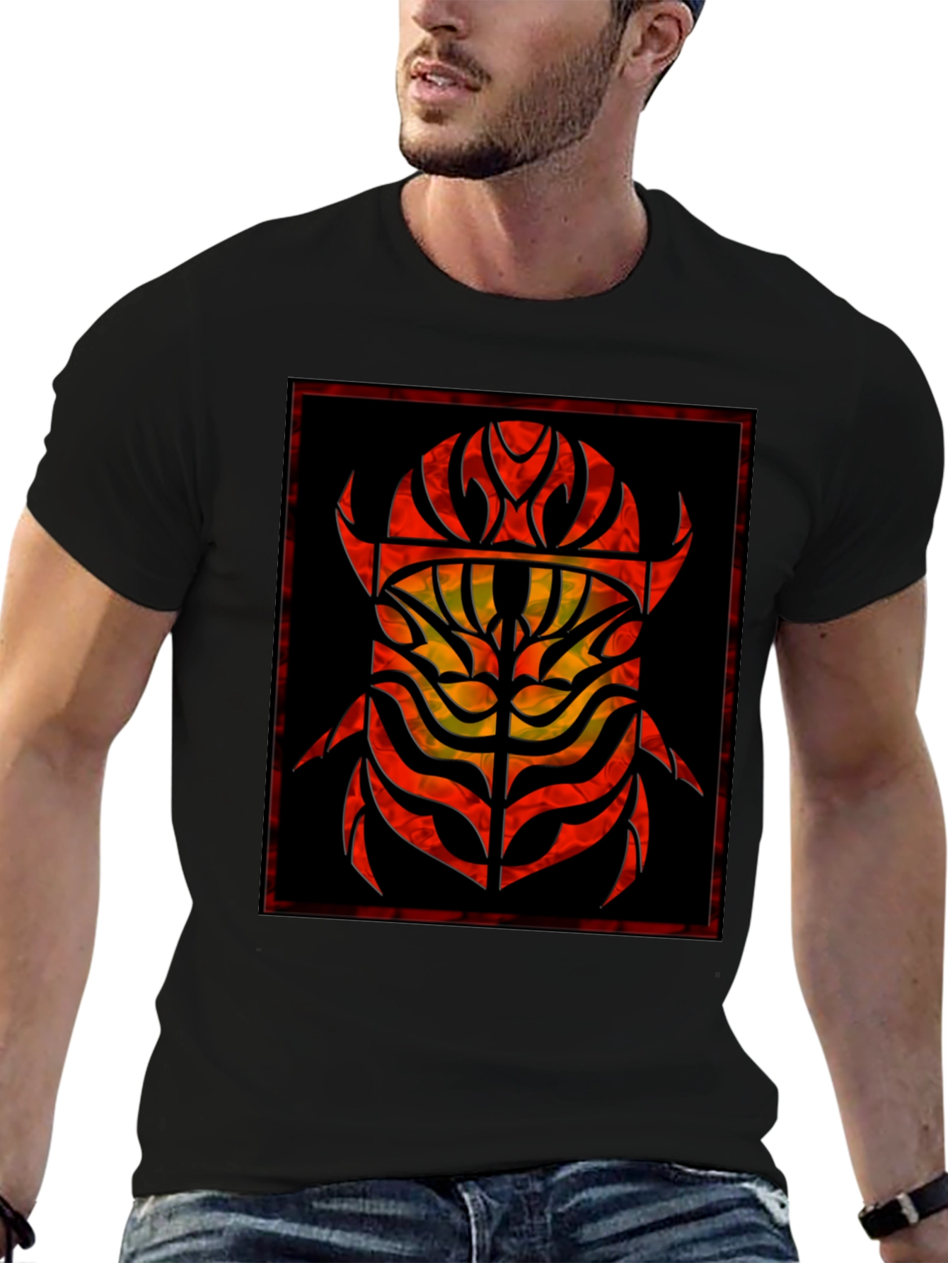 Abstract Tribal Scarab Graphic Black T-Shirt