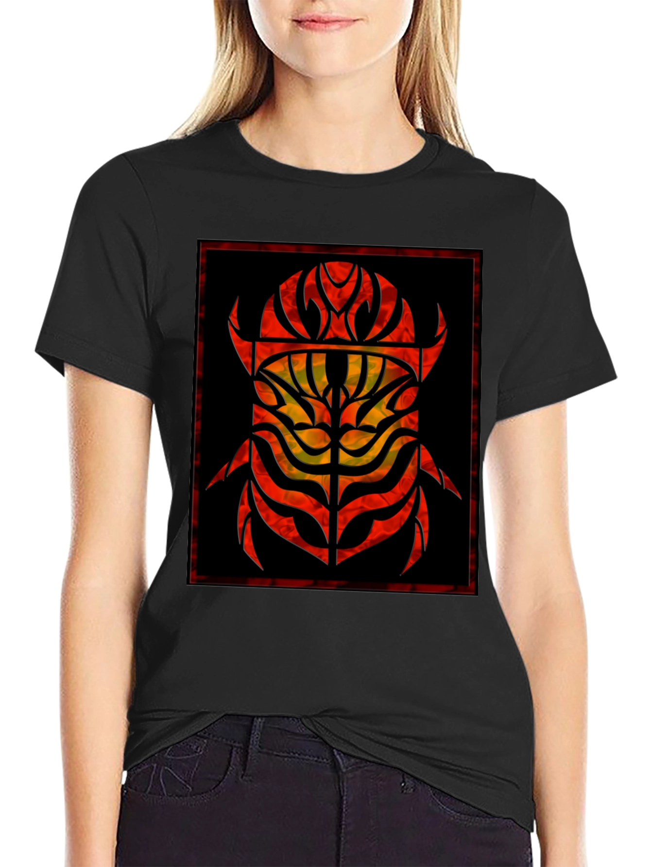 Abstract Tribal Scarab Graphic Black T-Shirt