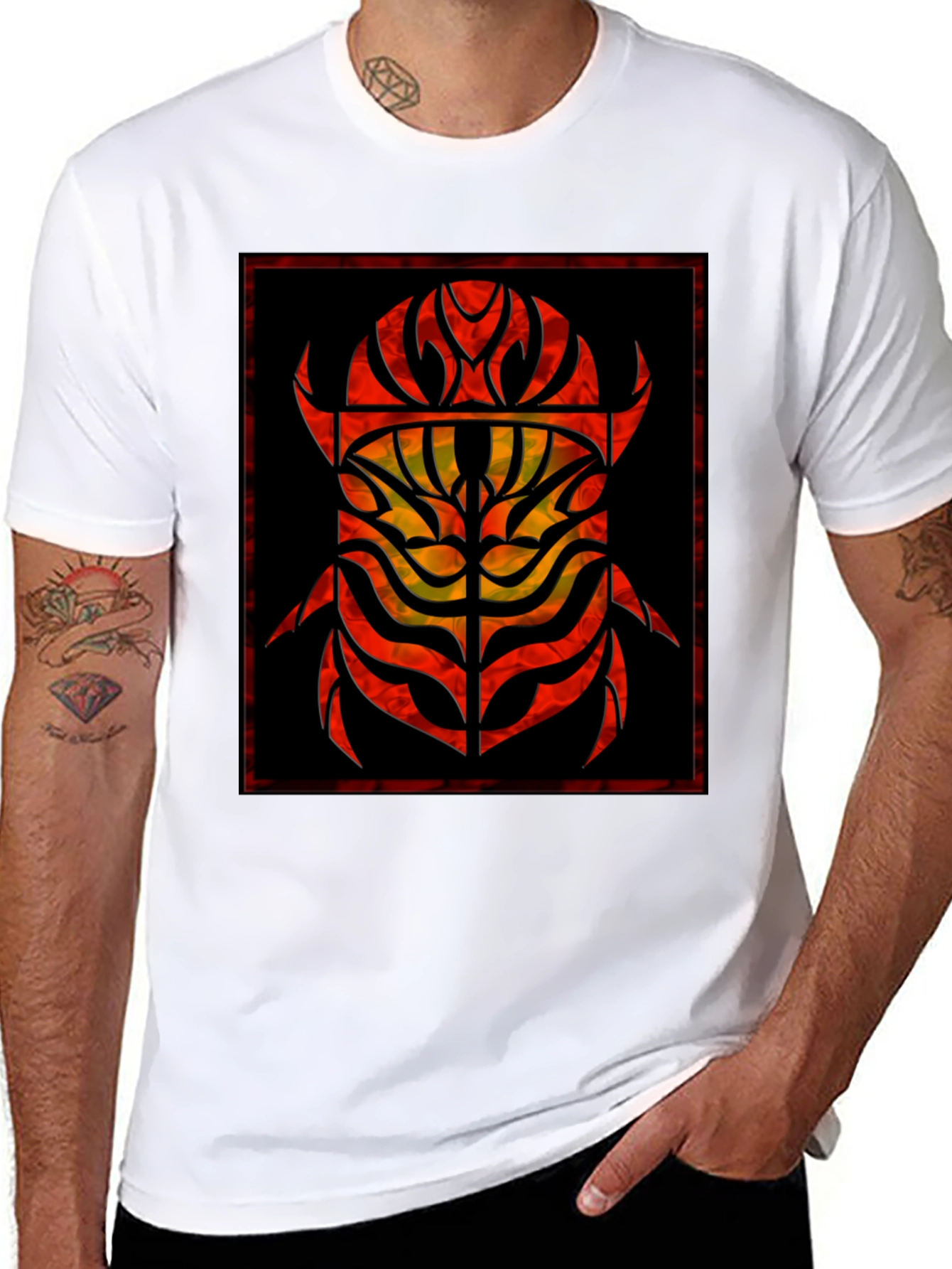 Abstract Tribal Scarab Graphic Black T-Shirt
