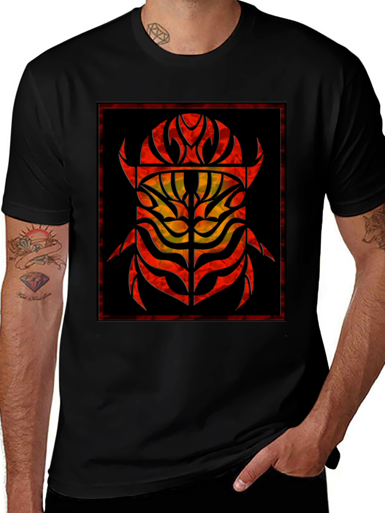 Abstract Tribal Scarab Graphic Black T-Shirt