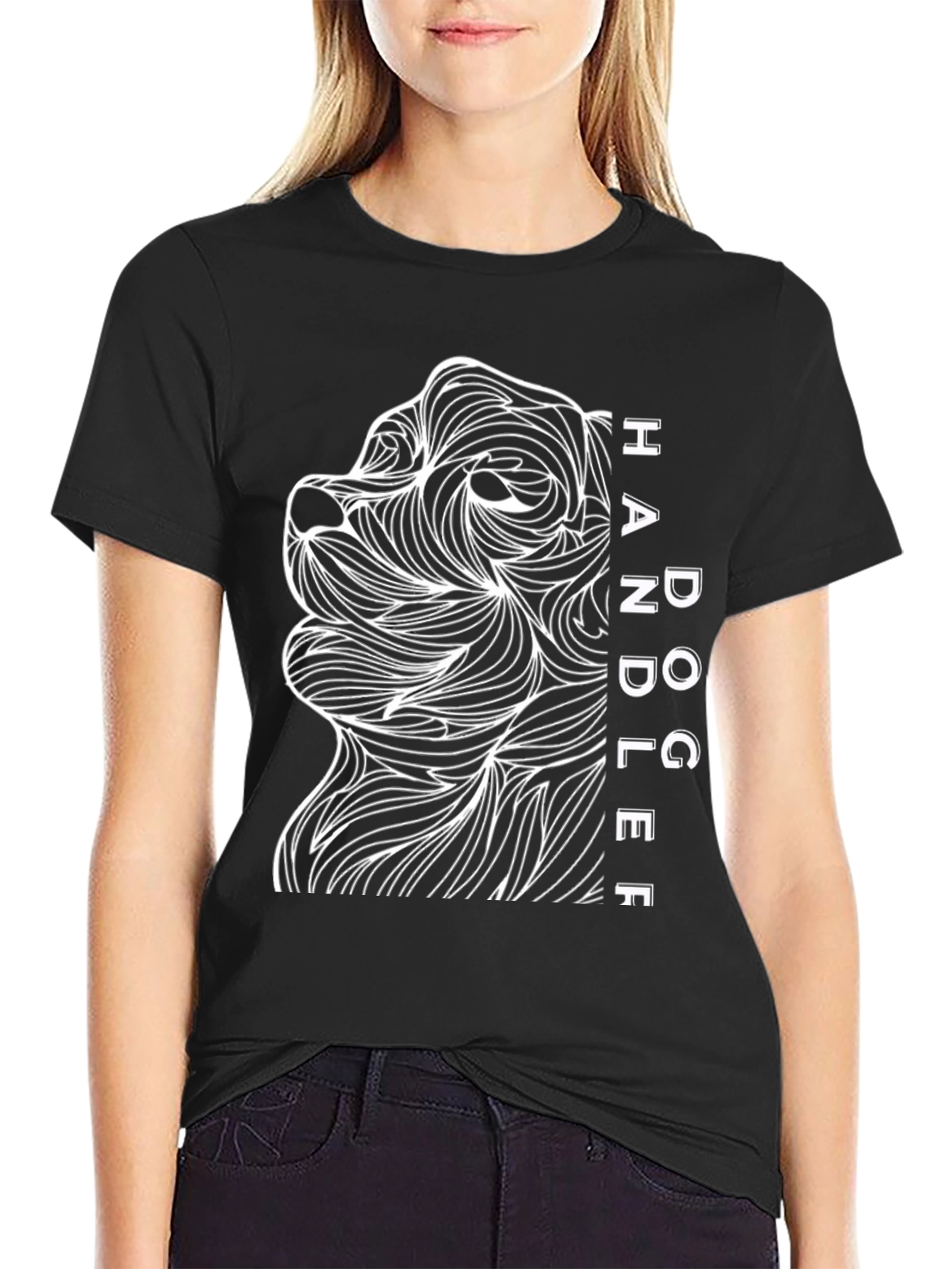 Dog Handler T-Shirt - Abstract Line Art Design