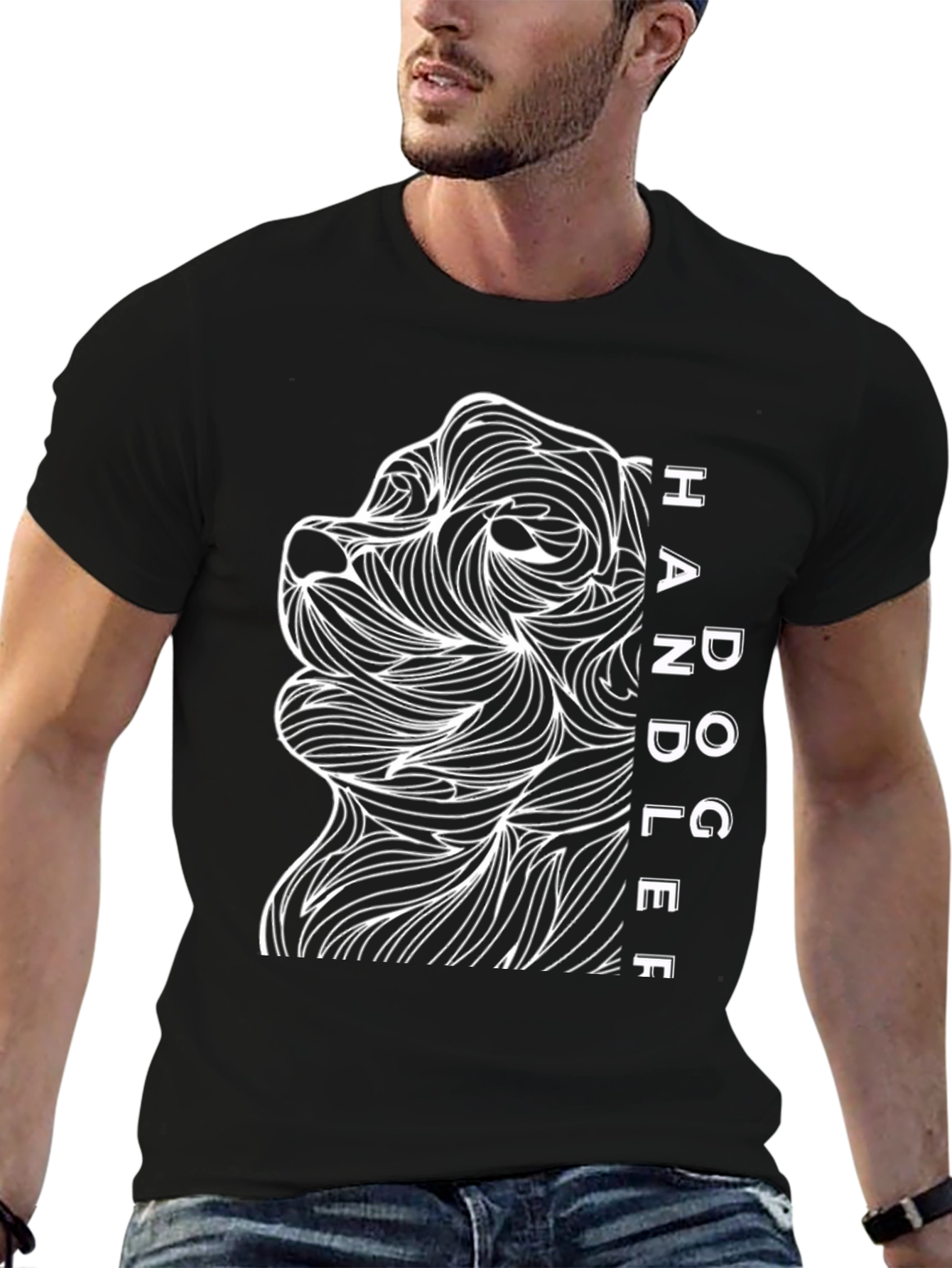 Dog Handler T-Shirt - Abstract Line Art Design