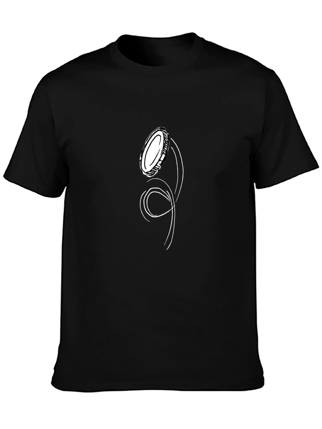 Black T-Shirt with Unique Coin Toss Graphic Design