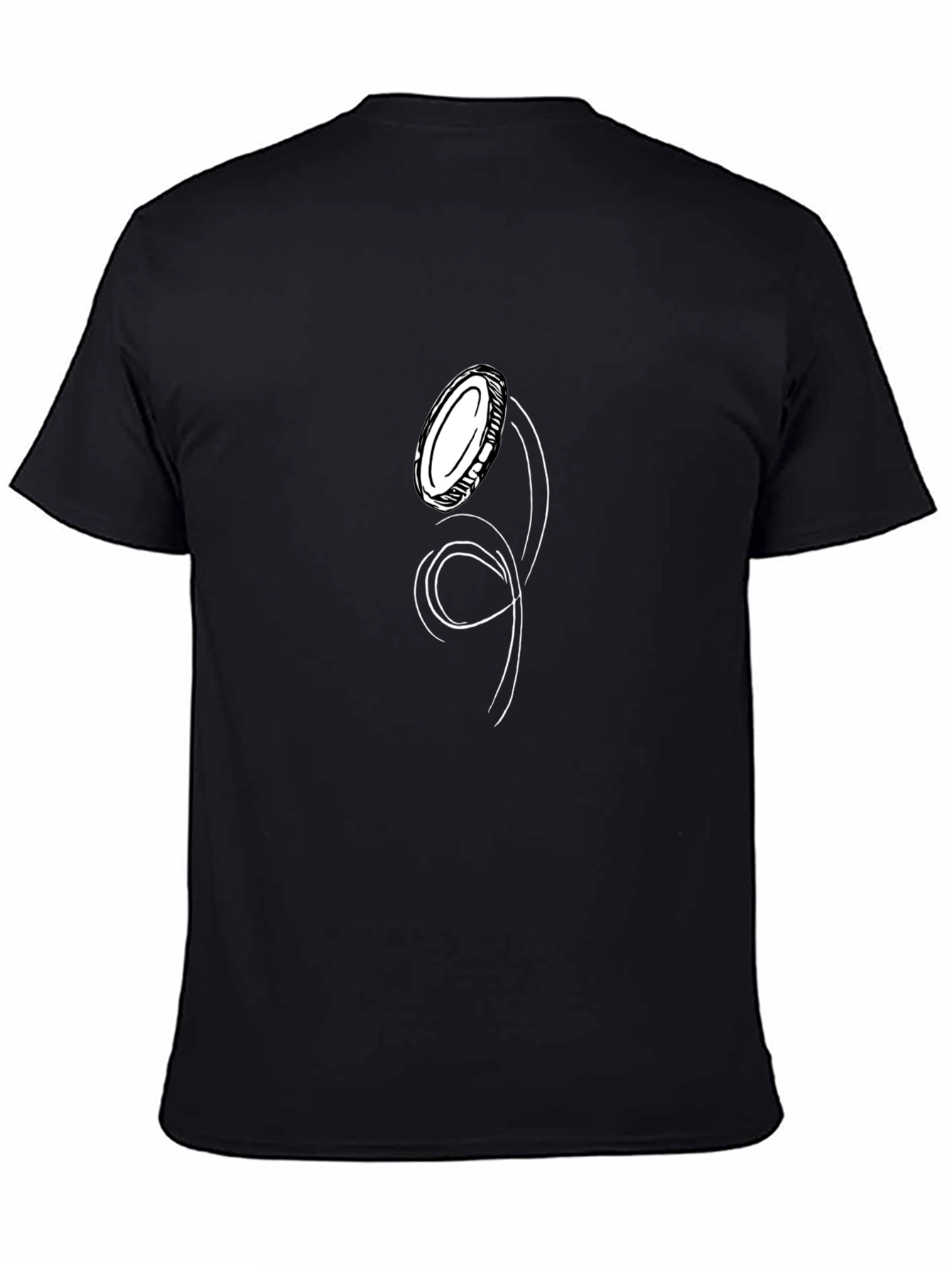 Black T-Shirt with Unique Coin Toss Graphic Design