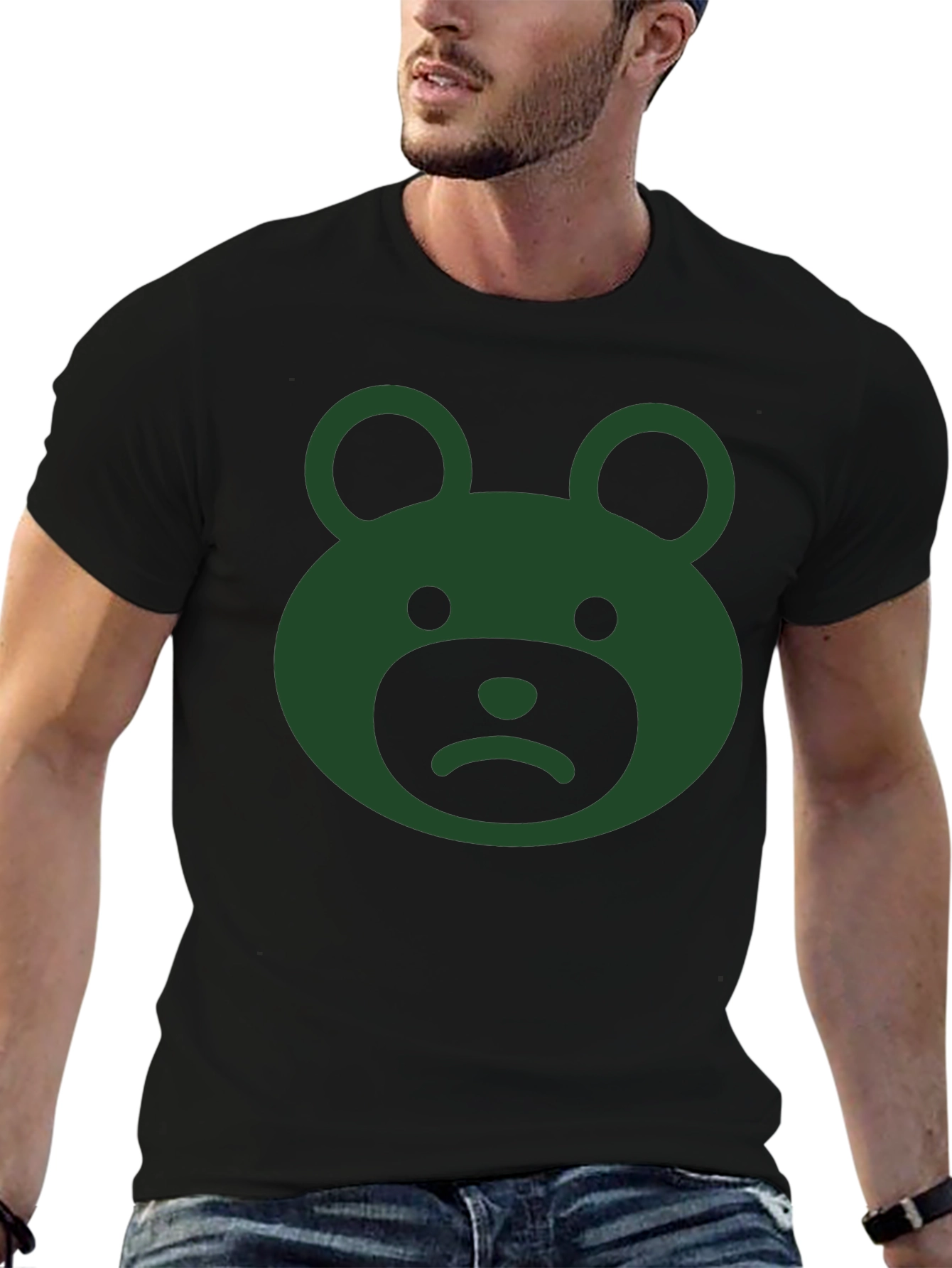 Sad Bear Graphic Tee - Black Cotton Casual Wear